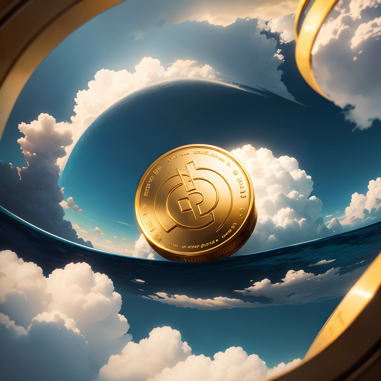 Cartoon pictures，Behind some clouds，It is two gold coins hidden halfway