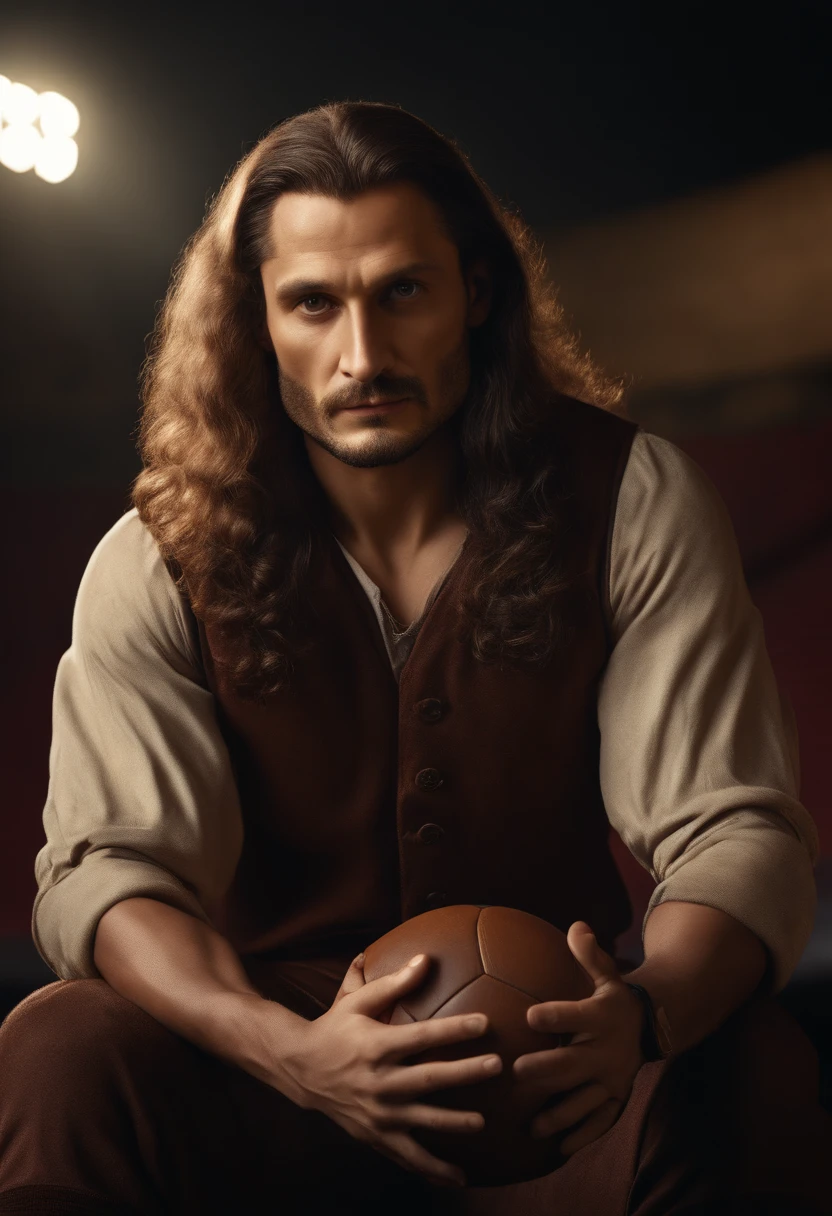 (((Leonardo da Vinci))), wearing soccers player outfit, looking at viewer, portrait, hyper detailed POV, rich colors, hyper realistic, lifelike texture, dramatic lighting, standing in a soccer Stadium, detailed symmetric realistic face, extremely detailed natural texture, extremely detailed, amazing, fine detail, photo realistic, RAW photo, TanvirTamim, high quality, highres, sharp focus, extremely detailed, cinematic lighting, Top image quality, hight resolution, full body,、play along the stadium, Ball, (((see the whole body))), Edge Of Realism, lifelike texture, dramatic lighting, hdr