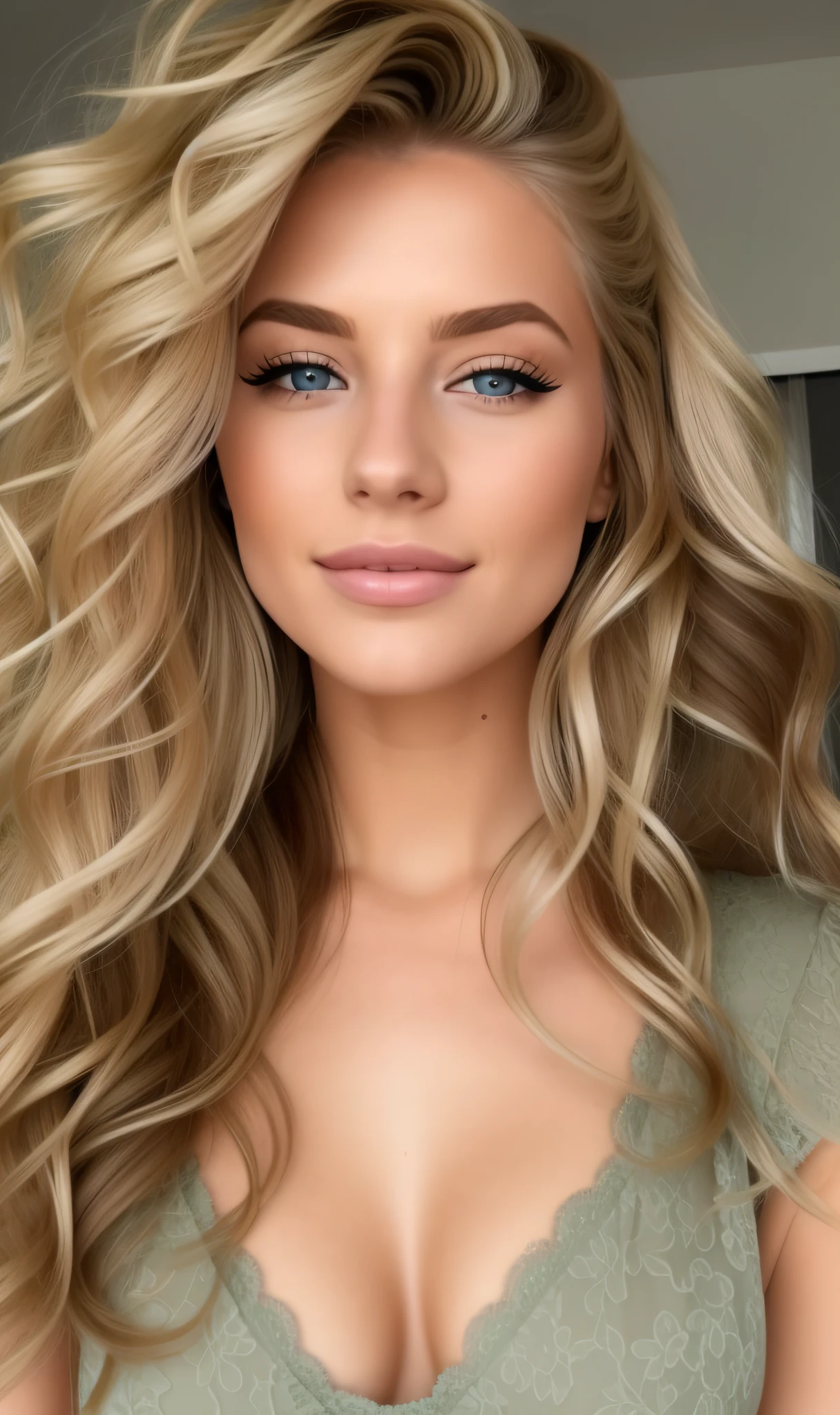 Nahaufnahme einer Frau mit langen lockigen Haaren, who wears a green dress, blasse Haut, lockiges blondes Haar, lockiges blondes Haar | d & d, schmutziges und lockiges blondes Haar, lockiges blondes Haar, lockig blond, lockiges blondes Haar, lockiges blondes Haar, sehr lockiges blondes Haar, langes lockiges blondes Haar, lockiges blondes Haar, langes lockiges und flauschiges blondes Haar