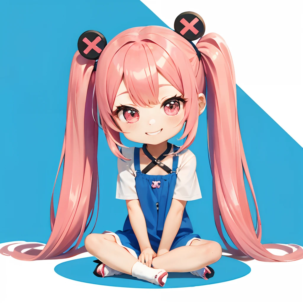 Anime girl sitting on the ground with pink hair and a blue background ...