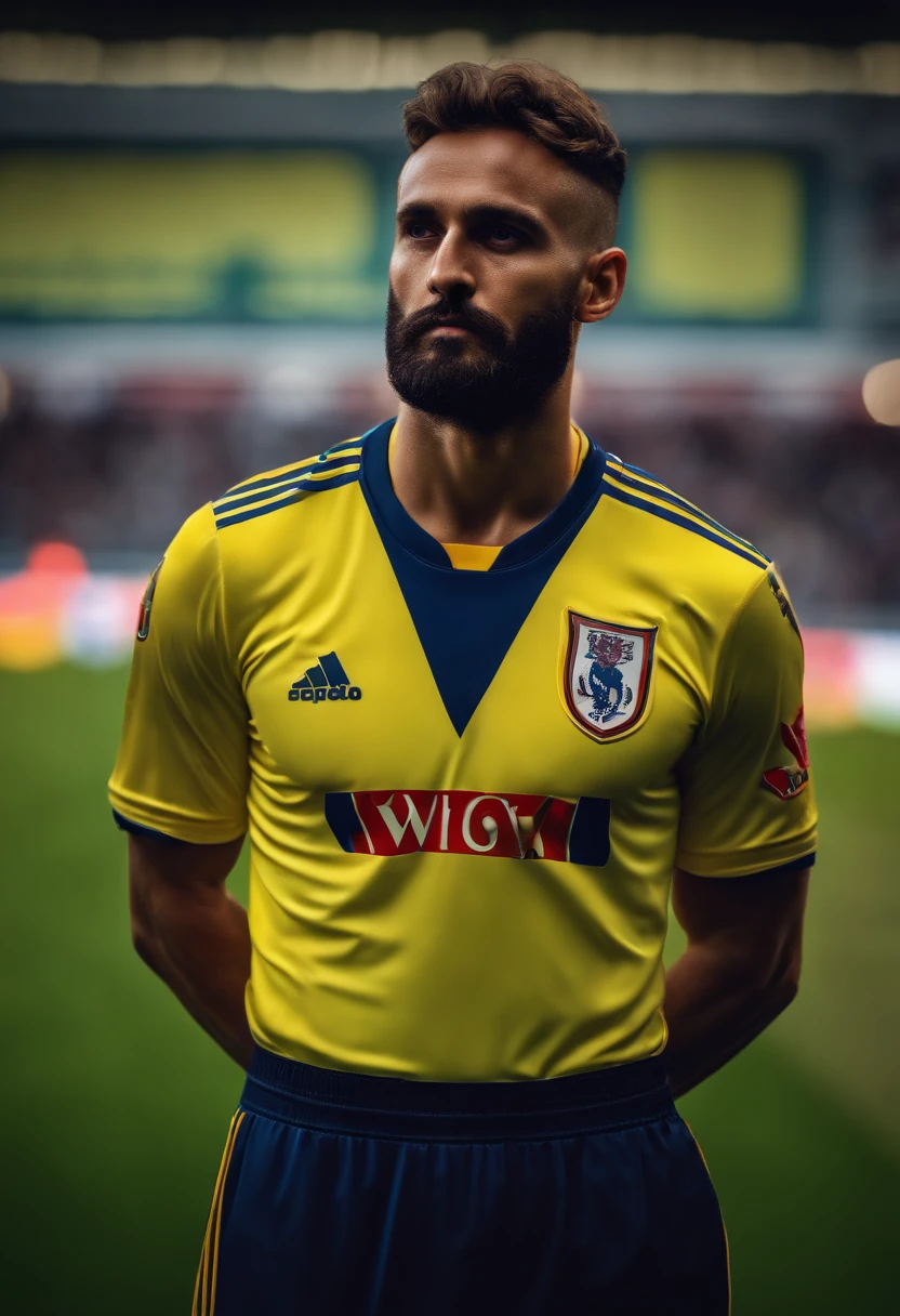 (((Archimedes))), wearing soccers player outfit, looking at viewer, portrait, hyper detailed POV, rich colors, hyper realistic, lifelike texture, dramatic lighting, standing in a soccer Stadium, detailed symmetric realistic face, extremely detailed natural texture, extremely detailed, amazing, fine detail, photo realistic, RAW photo, TanvirTamim, high quality, highres, sharp focus, extremely detailed, cinematic lighting, Top image quality, hight resolution, full body,、play along the stadium, Ball, (((see the whole body))), Edge Of Realism, lifelike texture, dramatic lighting, hdr