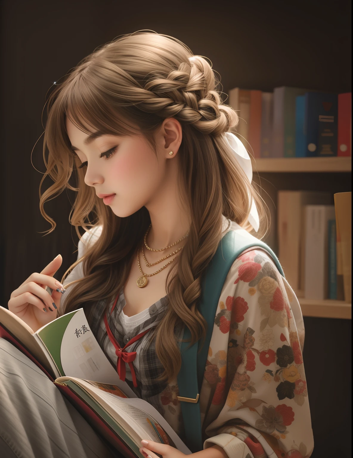 A cute girl reading book