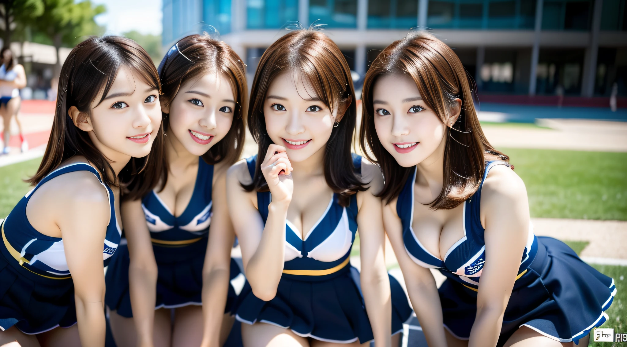 (((32K,very high res, high detailing, highly accurate,masterwork))),Raw photo & realistic atmosphere,beautiful dark blue eyes,Detailed mouth,Glossy lips,Detailed eyebrows,Soft white skin that shines with every detail,,Eyes drawn in detail、Very beautiful eyes with azure eyes,Detailed lips、Very beautiful face,Very well-formed face、Lifelike face,shiny beautiful lips,Beautiful eyebrows,Infinite reality,Best design,(Insanely cute Japan -yeld giHealthy style,Beautiful breasts with big breasts,Very cute beautiful girl,Little Gi),Best Natural Makeup,Japanese ido,Korean Idols,Japan Cheer Girl,Korean Cheergirls,Moist eyes,Dark beautiful eyes,Beautiful butt,beauty legs,,camel's foot,,Skinny Fingers,Detailed beautiful legs:1.3),超A high resolution、,Natural and realistic face,Back lighting,Pure eyes are too cute,(((photorealisim))),Reality Live Action,(Simple piercing,Glossy nail art:1.1),(short hair with shiny red hair,Horizontal marshalling,独奏,natural make up:1.3),(Beautiful cheerful girl,Packed match venues:1.3),(Full Body Costume Display,Photograph the whole body,Colorful and sexy cheergirl costume based on gold, black, purple and white with high detail design,Sexy cheergirl costume with a lot of exposure,Sexy Cheergirl,High Definition High Definition Very Beautiful and Cute 16 Year Old SexFigure Cute Cheering,hair pin,hair adornments,hairaccessories,micromini skirt,2 girls,Two beautiful girls approached on all fours and peeked into sexy:1.5)