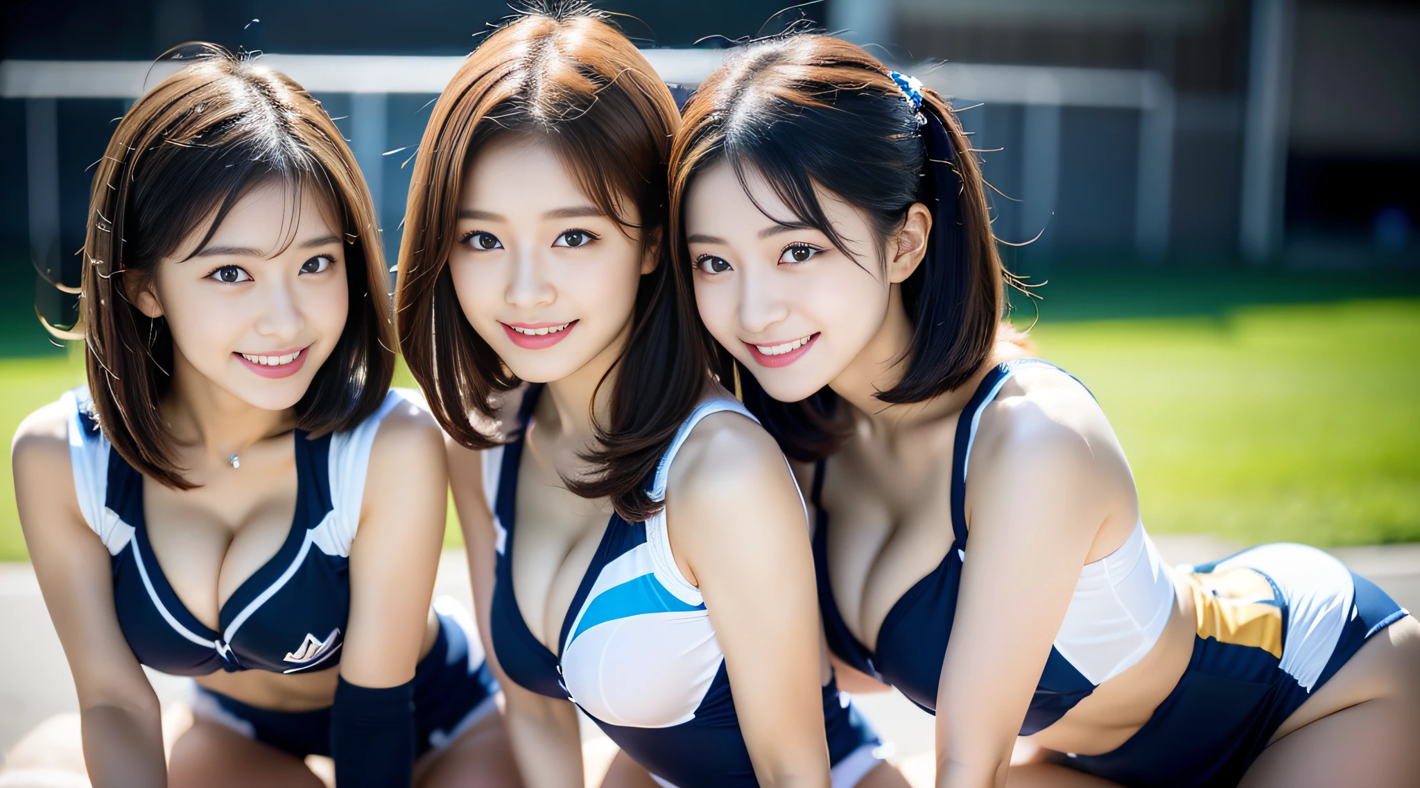 (((32K,very high res, high detailing, highly accurate,masterwork))),Raw photo & realistic atmosphere,beautiful dark blue eyes,Detailed mouth,Glossy lips,Detailed eyebrows,Soft white skin that shines with every detail,,Eyes drawn in detail、Very beautiful eyes with azure eyes,Detailed lips、Very beautiful face,Very well-formed face、Lifelike face,shiny beautiful lips,Beautiful eyebrows,Infinite reality,Best design,(Insanely cute Japan 17 year old girl,Healthy style,Beautiful breasts with big breasts,Very cute beautiful girl,Little Girl:1.1),Best Natural Makeup,Japanese ido,Korean Idols,Japan Cheer Girl,Korean Cheergirls,Moist eyes,Dark beautiful eyes,Beautiful butt,beauty legs,,camel's foot,,Skinny Fingers,Detailed beautiful legs:1.3),超A high resolution、,Natural and realistic face,Back lighting,Pure eyes are too cute,(((photorealisim))),Reality Live Action,(Simple piercing,Glossy nail art:1.1),(short hair with shiny red hair,Horizontal marshalling,独奏,natural make up:1.3),(Beautiful cheerful girl,Packed match venues:1.3),(Full Body Costume Display,Photograph the whole body,Colorful and sexy cheergirl costume based on gold, black, purple and white with high detail design,Sexy cheergirl costume with a lot of exposure,Sexy Cheergirl,High Definition High Resolution Very Beautiful and Cute 14 Year Old Sexy Cheering Figure Cute Cheering,hair pin,hair adornments,hairaccessories,micromini skirt,Girl 2,Beautiful but unique hairstyle,Two beautiful girls approaching on all fours、Sexy seduces me:1.5)