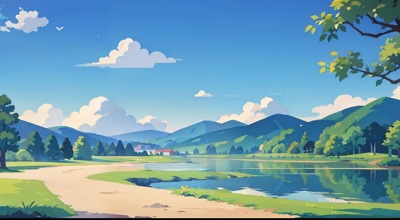 Landscape painting、a park、blue-sky
