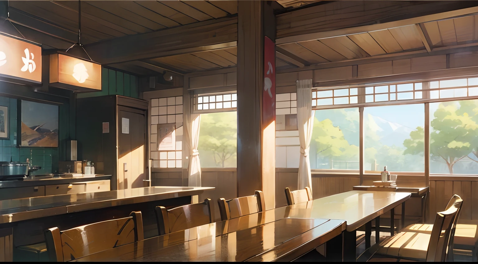 Background of the novel,Japan Restaurant、inside in room、natta、Beautiful anime、Anime Background Art、anime backgrounds、style of makoto shinkai、anime movie background、No humans。