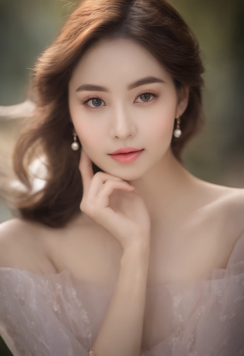 Una bella mujer china gentil y encantadora, delicate sexy collarbone, Encantadora cara de huevo de ganso, 双眼皮, Ojos inteligentes de flor de durazno, labios rosados, small upturned nose, hombros desnudos, Cara enfocada, Primer plano de la cara, Ultra HD, Super detail, Foto de cuerpo entero, Ultra-fine light transmission Optimal ratio of four fingers and one thumb, Minifalda JK