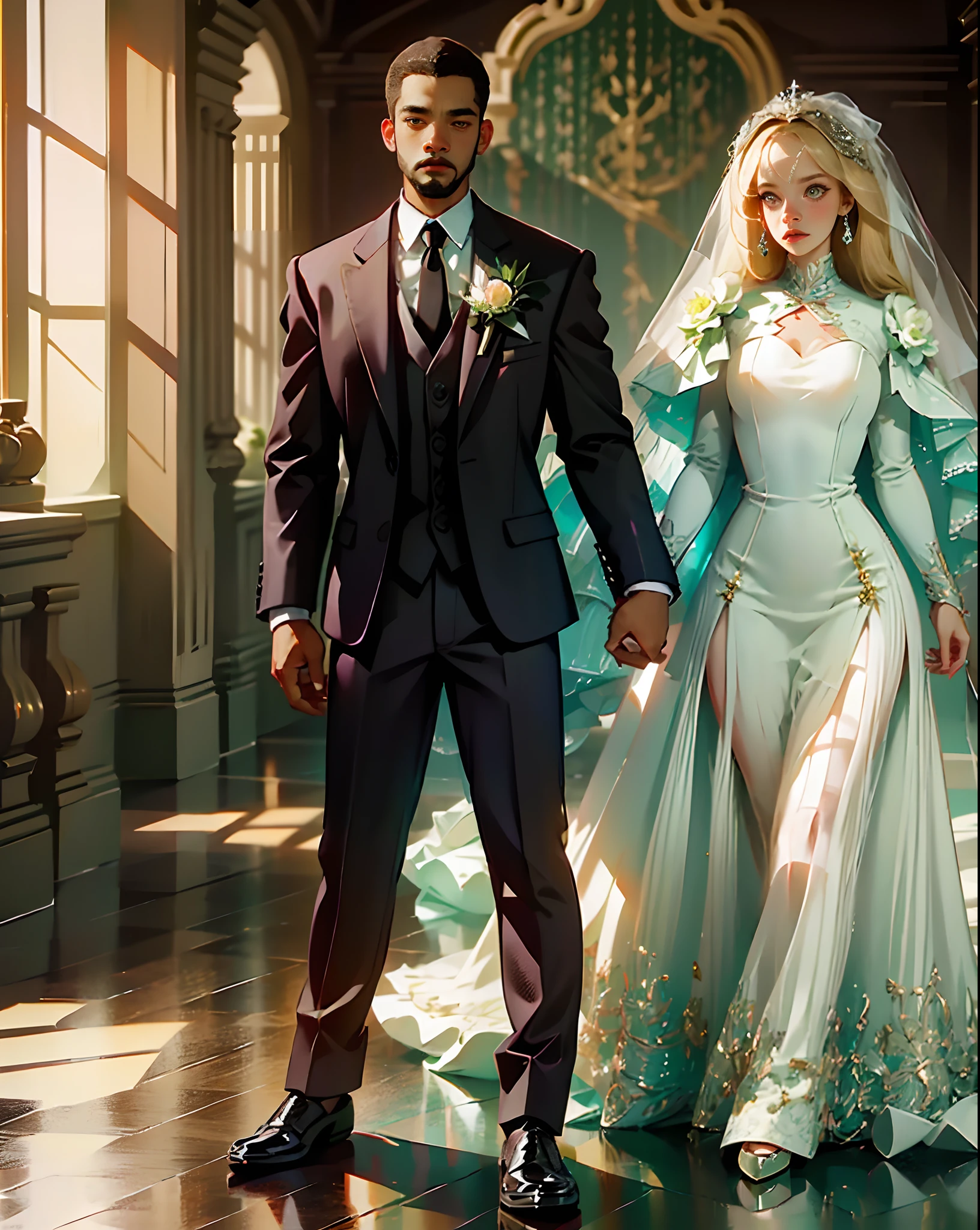 masterpiece, long shot, Jerusha Abbott and Jervis Pendelton of daddy long legs, full body, wearing bride and groom dresses --auto --s2