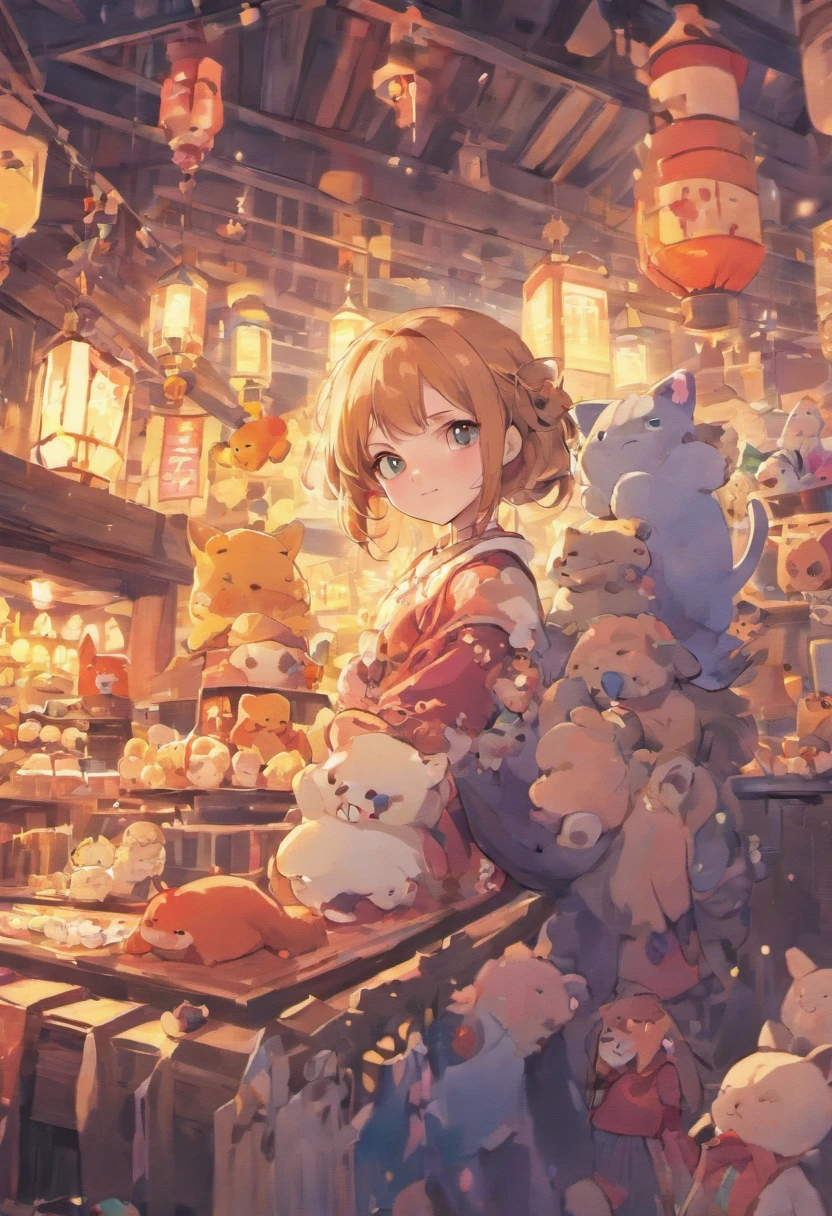 Anime girl with lots of stuffed animals and cats, Detailed and cute digital art, Berry Bar, Beautiful Art Style, digitial painting, Beautiful digital art, Nice detailed illustrations, digital anime illustration, 3 d render official art, Highly detailed official art book, official character illustration, Stylized anime, kawaii hq render, pokemon art style, Cute illustration, detailed fan art