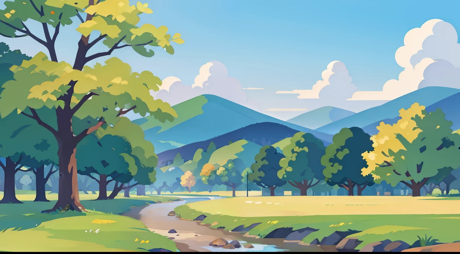 Beautiful park landscape painting、Natural Color