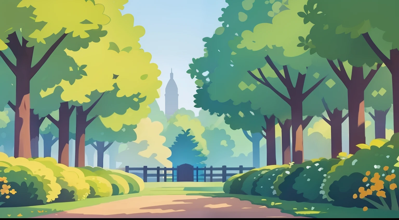 Beautiful park landscape painting、Natural Color