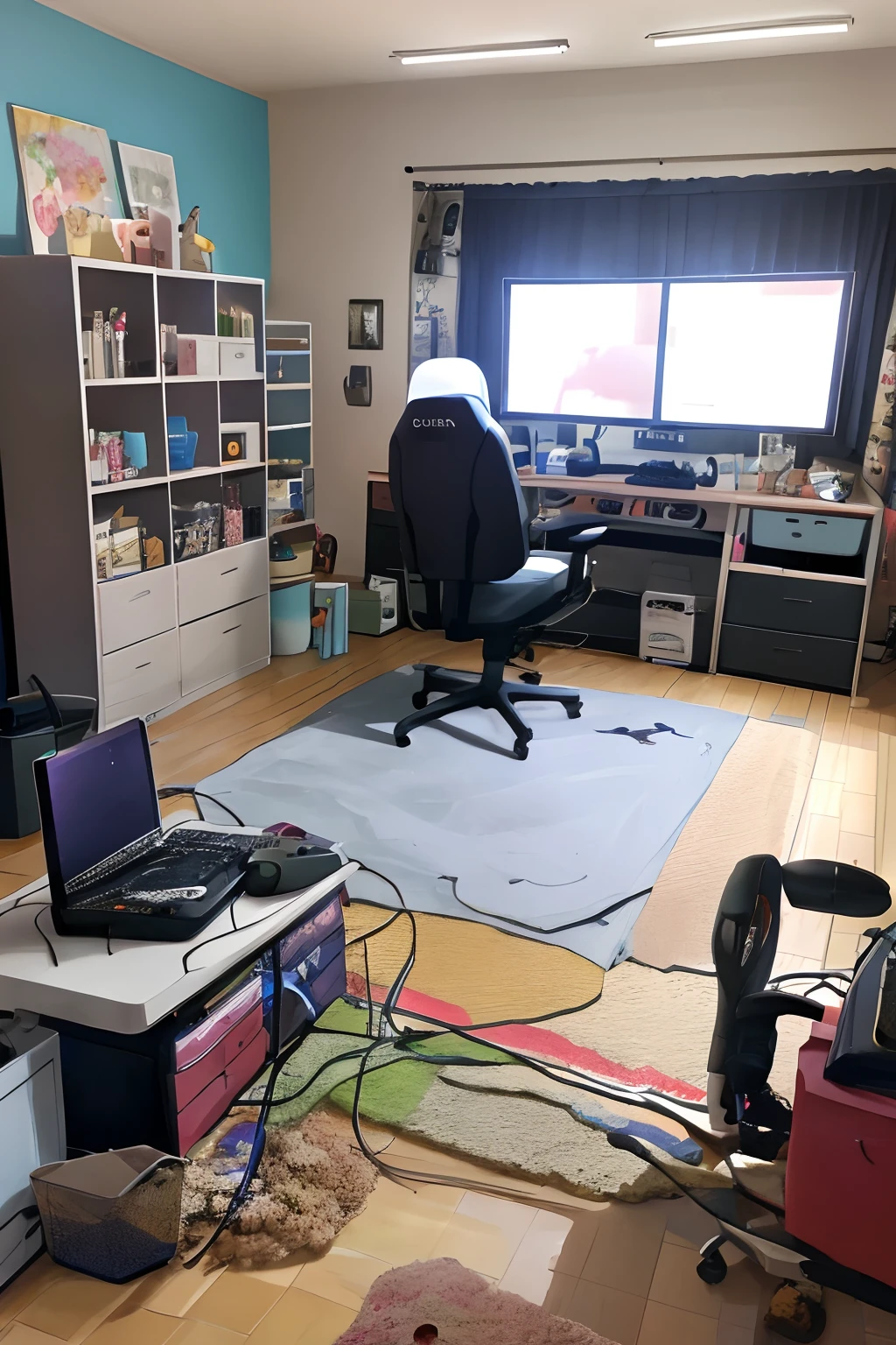 Animated computer gaming room,messy room,high quality