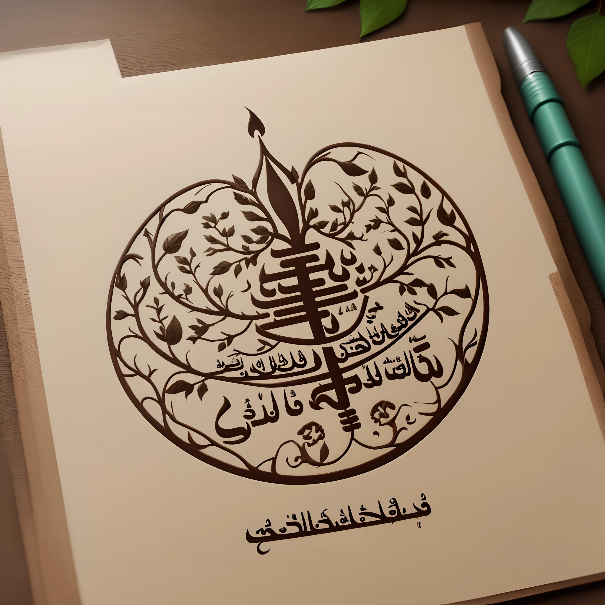 Arabic calligraphy In the leaf of tree