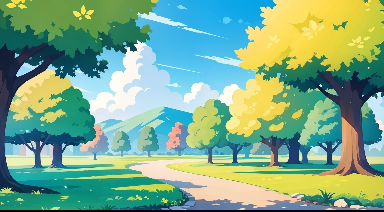 Beautiful park landscape painting、Natural Color