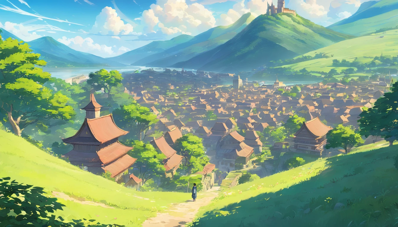 Generate a magnificent and expansive digital panorama that unveils the entirety of a lost kingdom. At the heart of this kingdom stands a grand castle, constructed from weathered stones and perched atop a rocky hill. The castle should be the central focal point of the scene, radiating both strength and history.
Surrounding the castle, create a cluster of small, humble houses, forming a village that once thrived in the kingdom. These houses should exhibit the wear and tear of time, with overgrown gardens and broken windows, but they still bear traces of past life.
The kingdom's landscape should be lush and overgrown, with nature reclaiming the land. The kingdom should be nestled among rolling hills and dense forests, with a tranquil river winding through the scene.
Above, the sky should be filled with dramatic clouds that hint at the passage of time and the kingdom's faded glory. The lighting should be both evocative and moody, casting shadows that enhance the beauty of the kingdom's architecture.
The overall composition should capture the grandeur of the castle and the charm of the village within the kingdom, inviting viewers to contemplate the mysteries and stories hidden within this lost realm