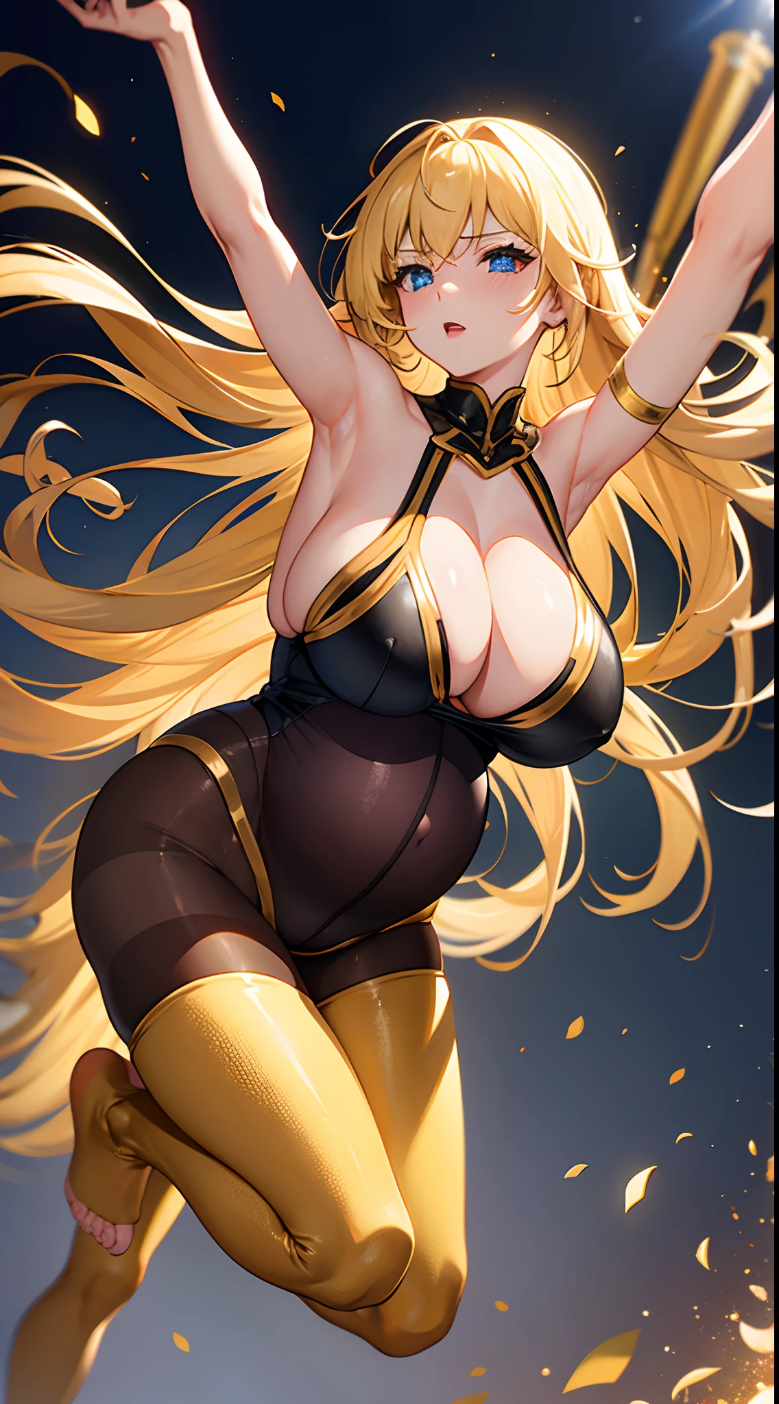 pregnant women with huge tits，golden hair，pantyhose，Female soldiers on the battlefield，no shoes,no dress,Miniature swimsuit，Expose the armpits，Highly detailed toes