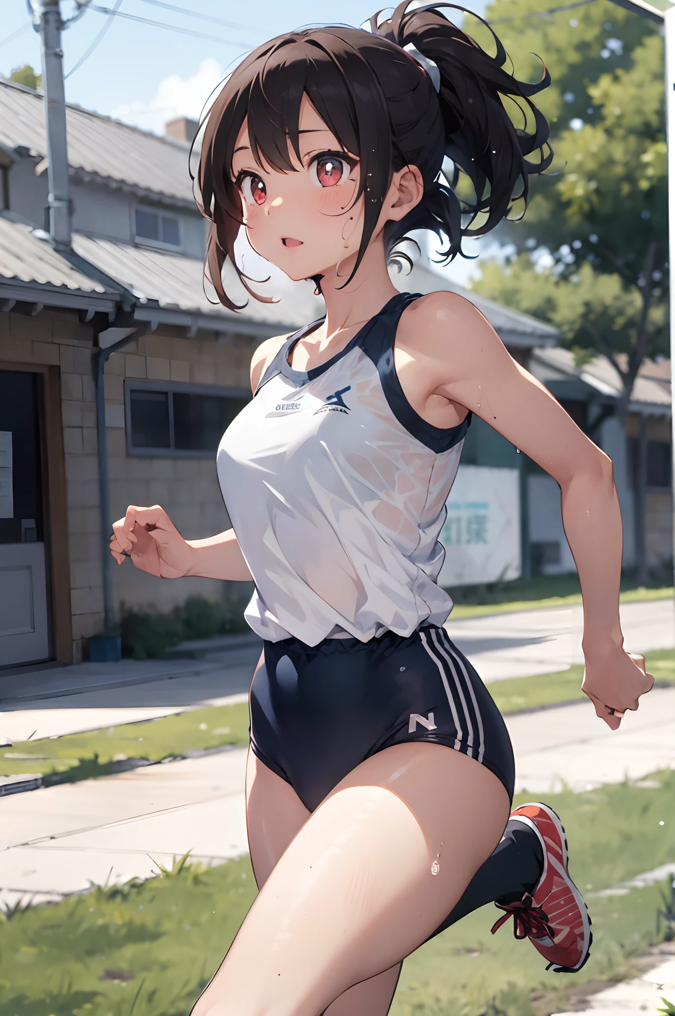 best quality,two girl,low twintails, gym uniform