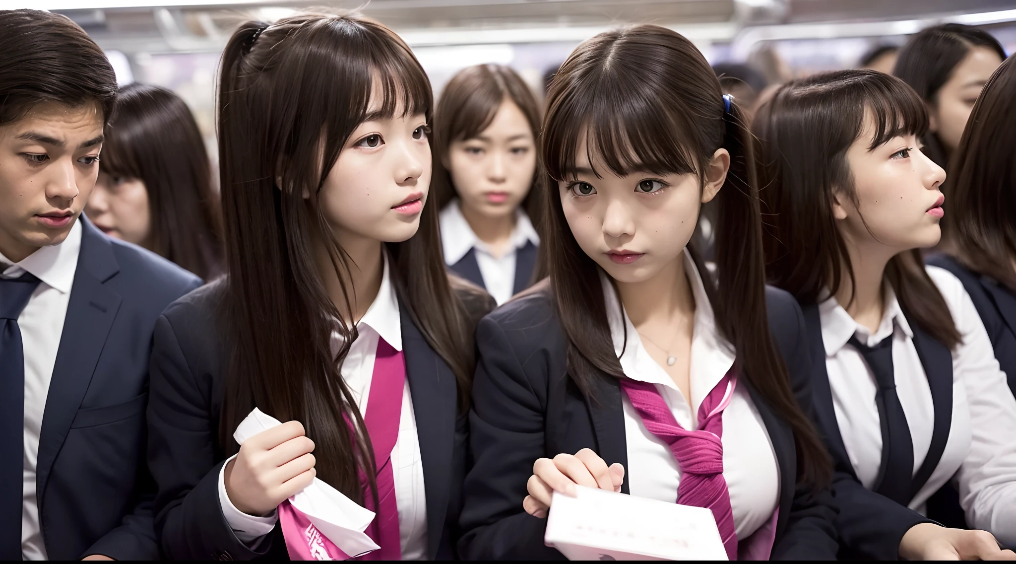 An ultra-high picture quality、realisitic、Crowded train only for high school girls without men Japanese high school girl High school girls are densely packed 5,000 high school girls Surrounded by many high school girls Being looked down upon by many high school girls 5000 schoolgirls are wrestled One is being attacked by a large group of high school girls Thousands of schoolgirls,5,000 high school girls、Thousands of schoolgirls are watching us、ultra-detailliert、Realistic、Crowded train full of high school girls、Lots of schoolgirls in blazers and pink uniforms、full house、Tens of thousands of schoolgirls Being looked down upon by everyone 5000 schoolgirls in black tights