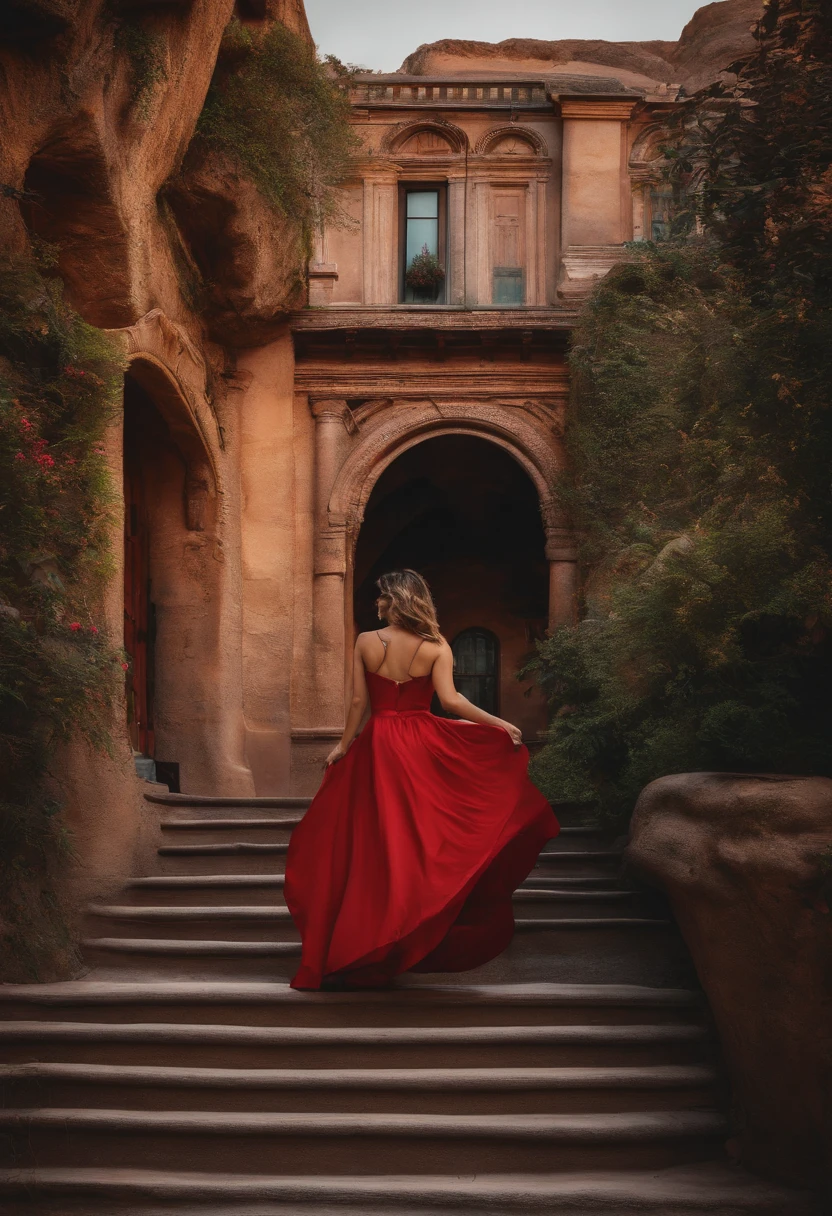 REcreate these images but the woman must show her back, not her face. The woman shows the back of her body to the camera. The woman's face is not visible. The woman must have short, short short hair. The woman must hold one arm up. The background of the second image is perfect