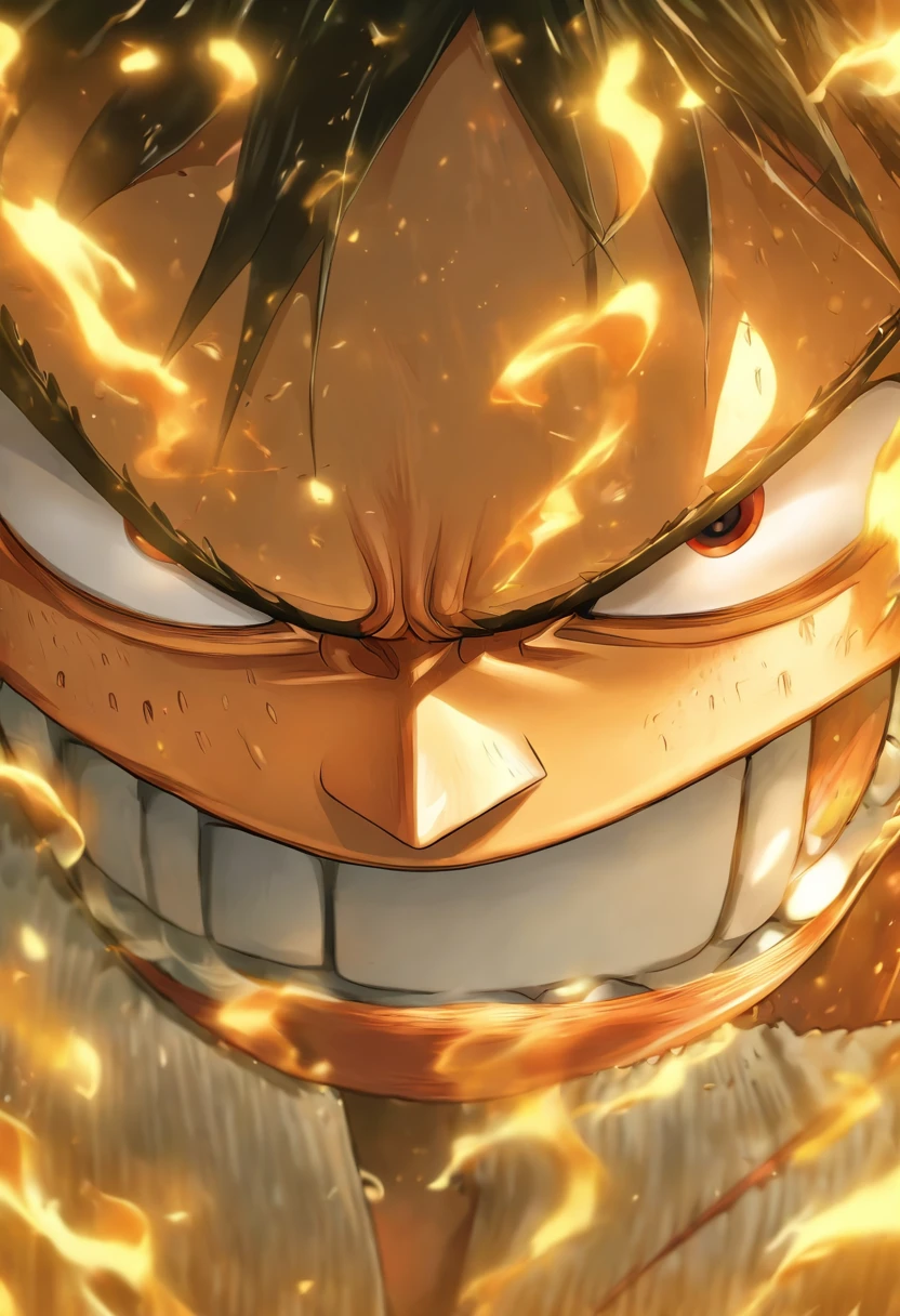 monkey d. Luffy, Close-up Shot Shot, Illustration of One Piece character, Straw hat, Handsome, In the style of a minimalist avatar, Black and yellow, runde, Contemplative mood --AR 16:9