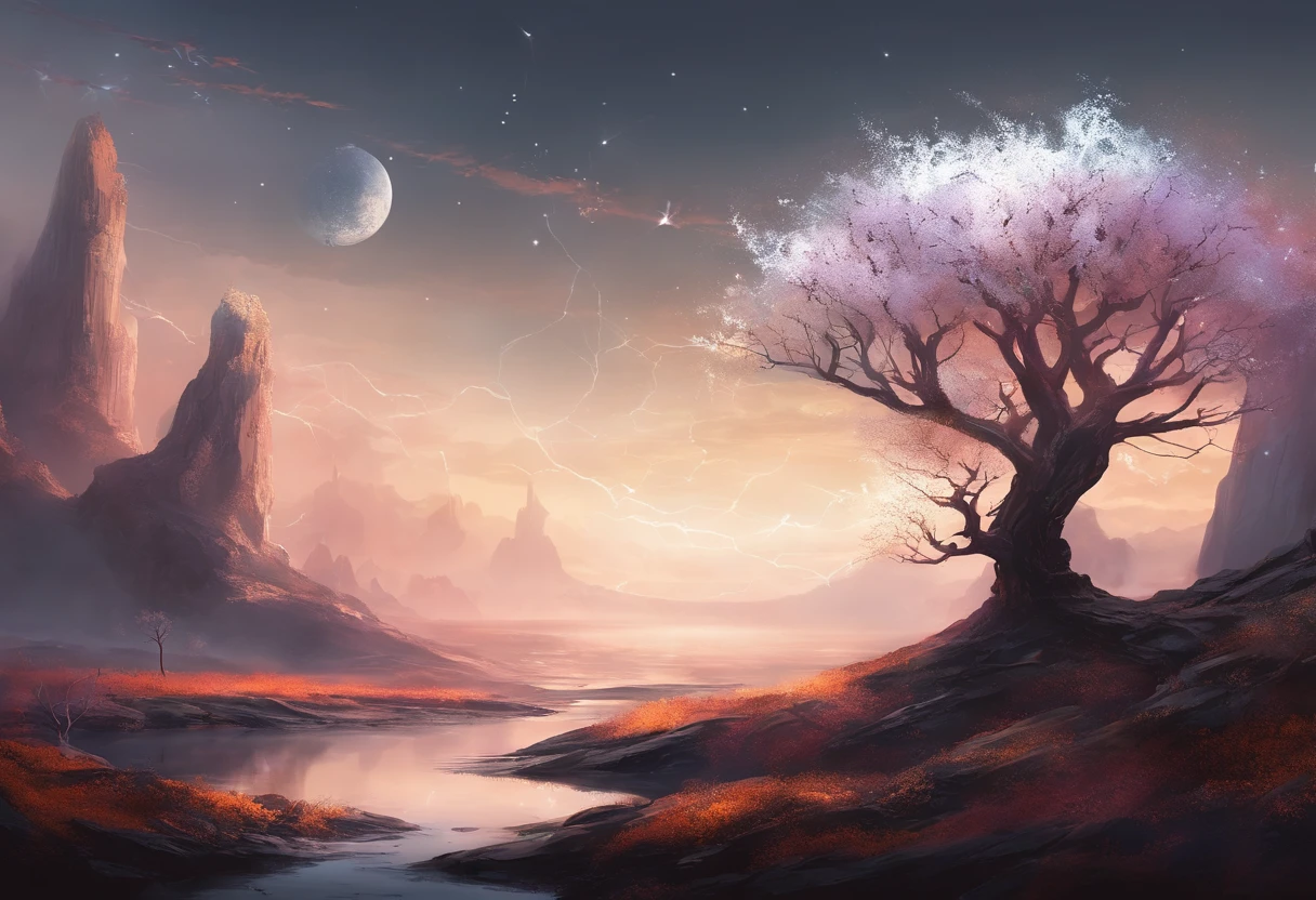Boundless black land，Dotted white stones，Withered trees，A world without life，