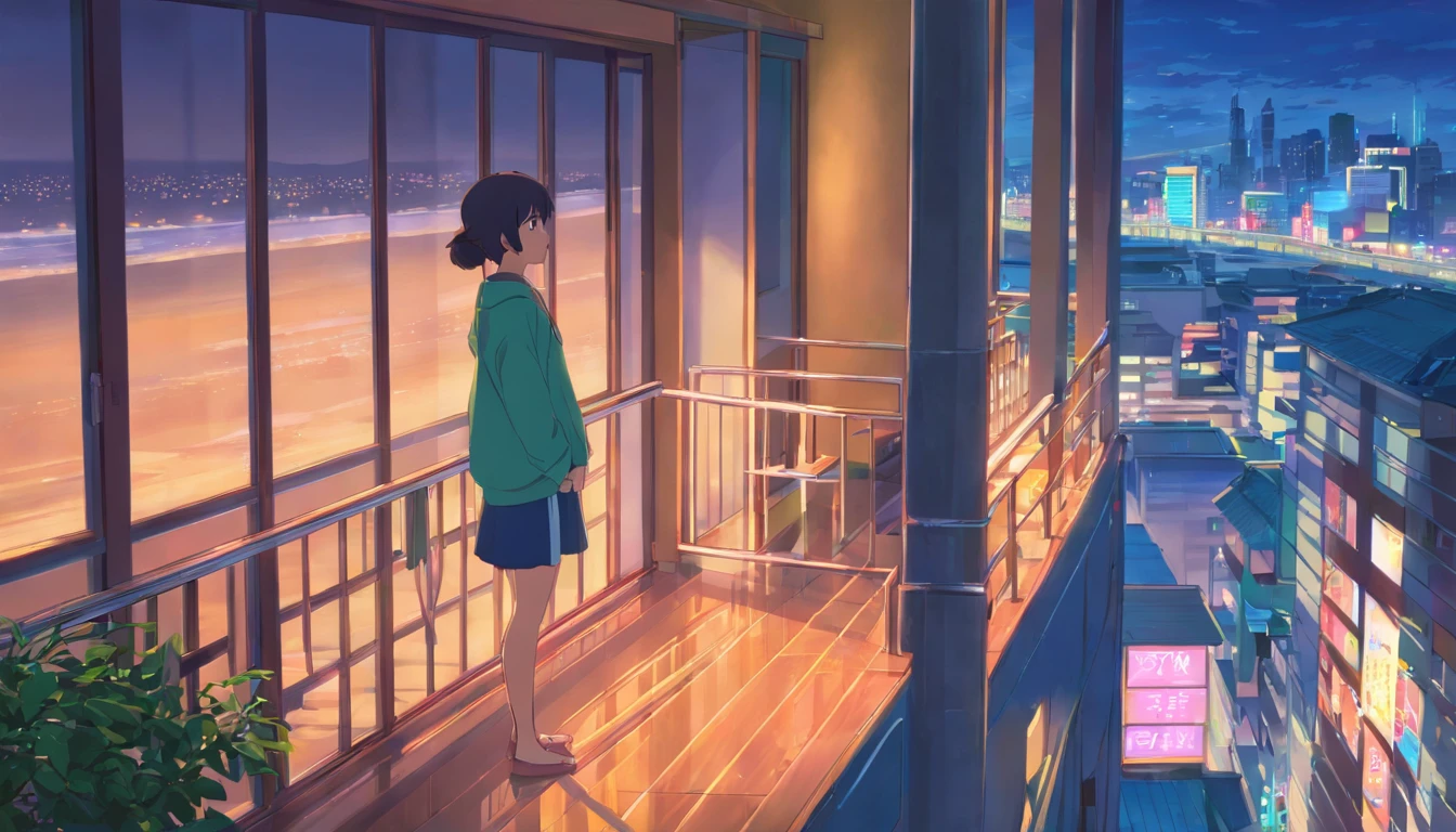 a woman stand in the balcony and try to call some one,4k images