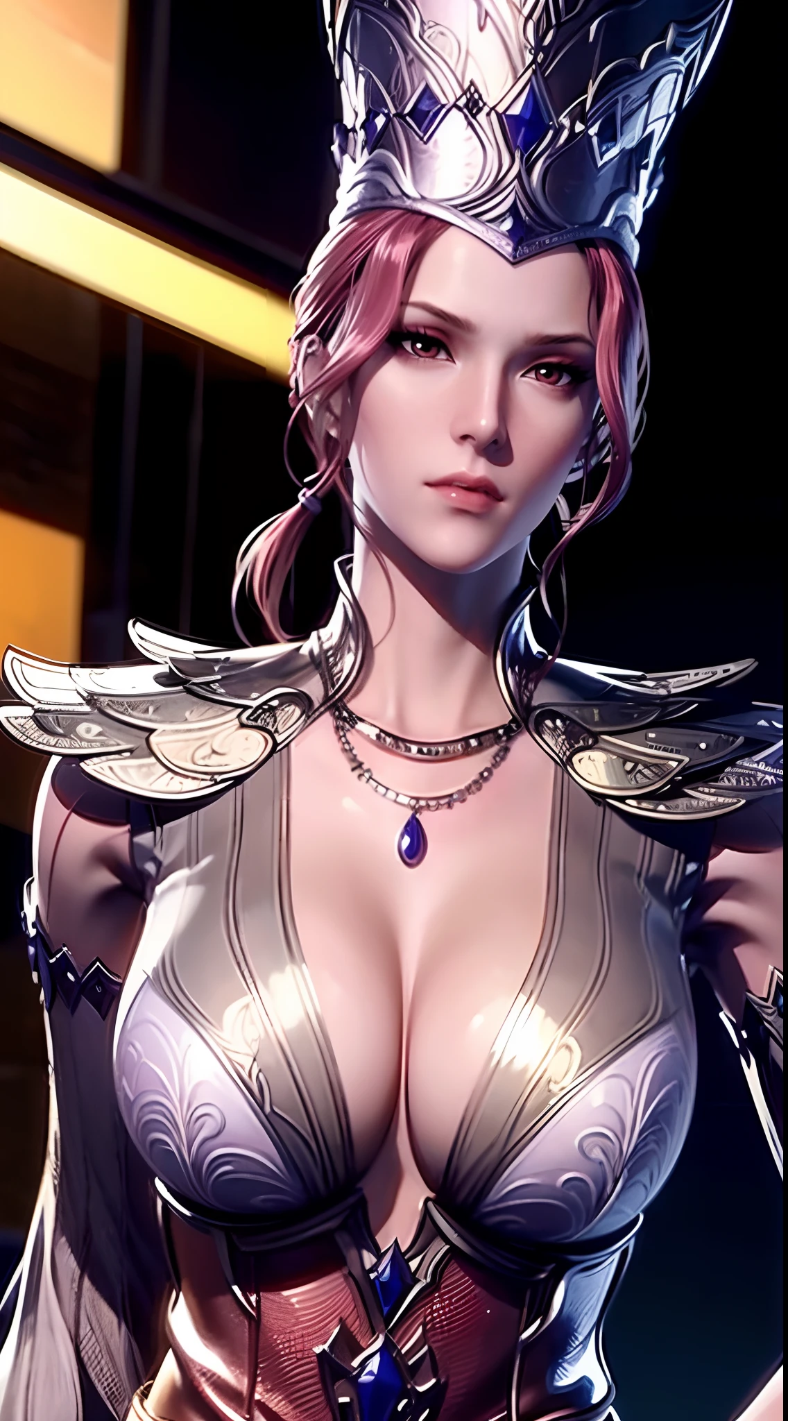 Bibi Dong，（（（Mature female, （Pink iris：1.3）， eyeslashes， Black eyeliner， black eyeshadows， braidedhair， Tattoo on the forehead， short detailed hair， Pink hair， pony tails，）））,((Masterpiece)),A high resolution, ((Best quality))，tmasterpiece，top-quality，best qualityer，（（（ looking at viewert, There is light in the eyes，exquisite facial features，laughingly，self-assured））），