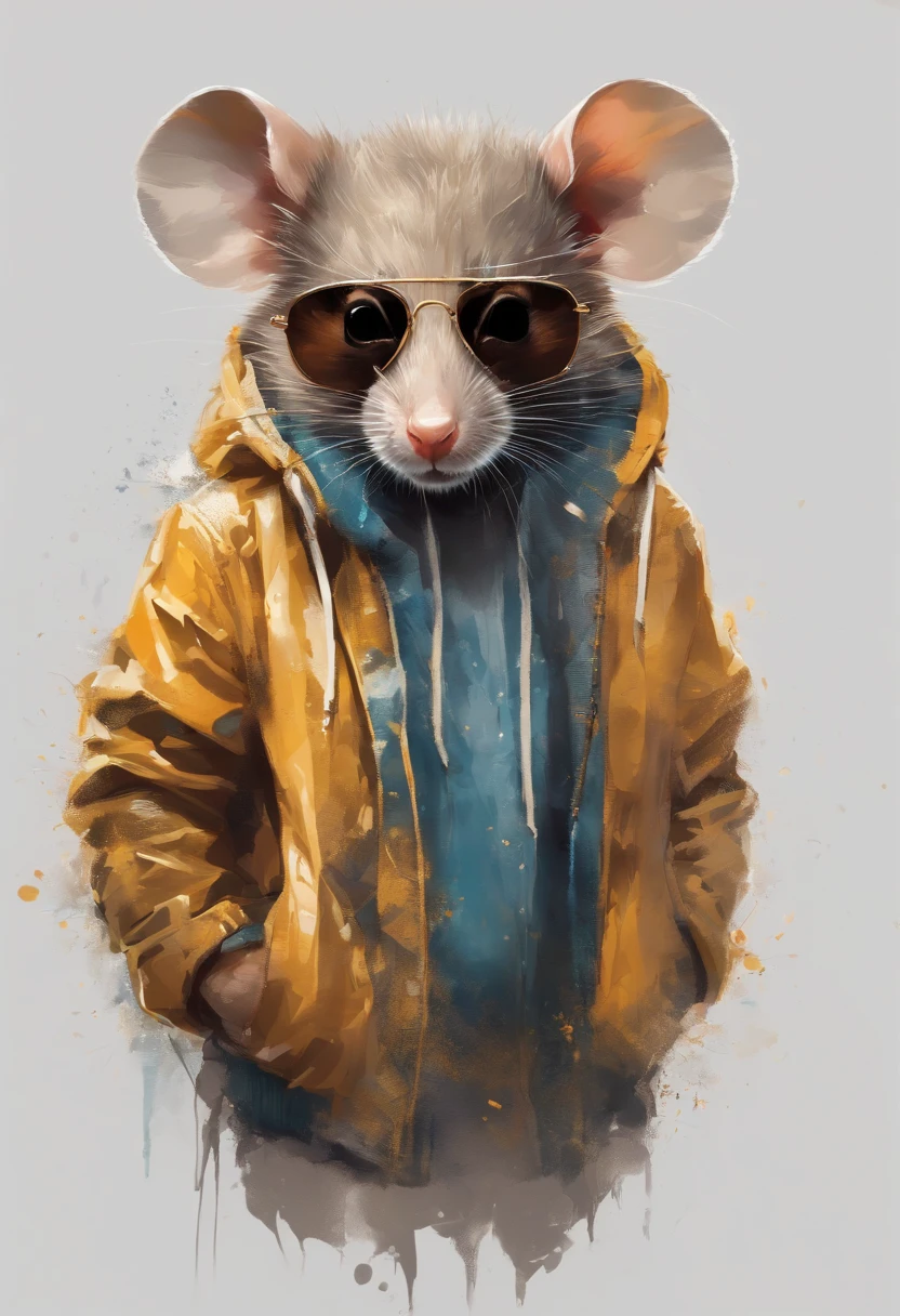Perfect centering, Cute mouse, Wear a student team jacket, Wearing sunglasses, Wearing headphones, cheerfulness, Standing position, Abstract beauty, Centered, Looking at the camera, Facing the camera, nearing perfection, Dynamic, Highly detailed, smooth, Sharp focus, 8K, high definition resolution, illustration, Art by Carne Griffiths and Wadim Kashin, White background