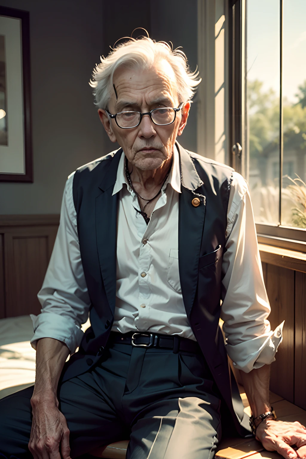 An old wise man dressed in simple clothes
