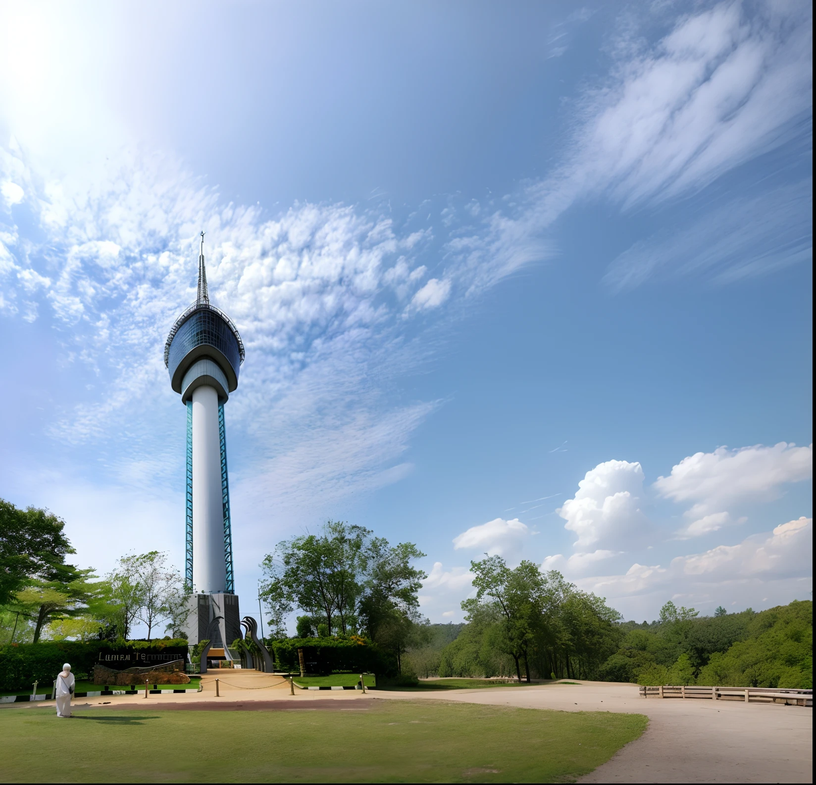 arafed view of a tall tower with a sky background, 1km tall, view from below, gigantic tower, myllypuro water tower, tower, lookout tower, sangyeob park, seen from below, the flower tower, enchanted forest tower, that is 1300 feet tall, towering high up over your view, from the distance