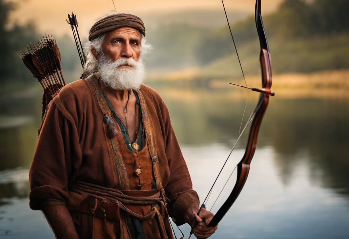 An old man,Funny look,Carry a longbow on your back