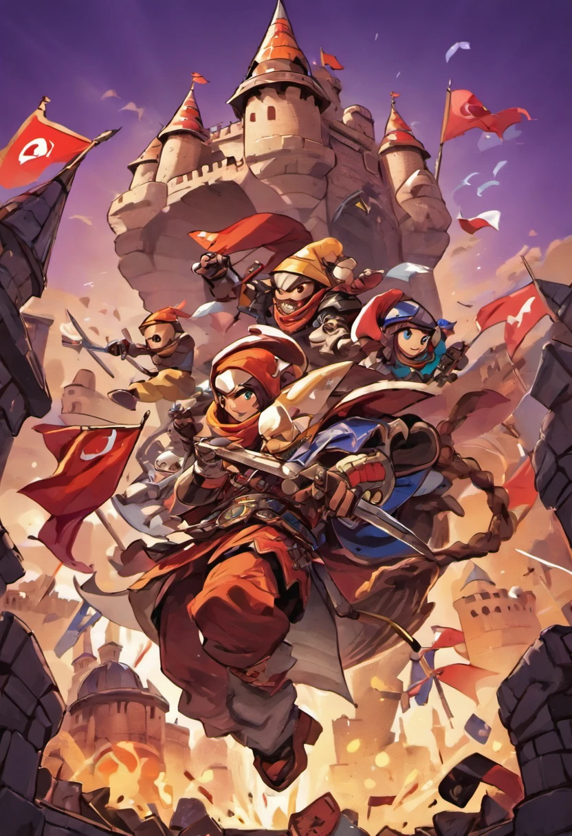 anthill made in the shape of ottoman castle with arches and flags waving from the rooftops