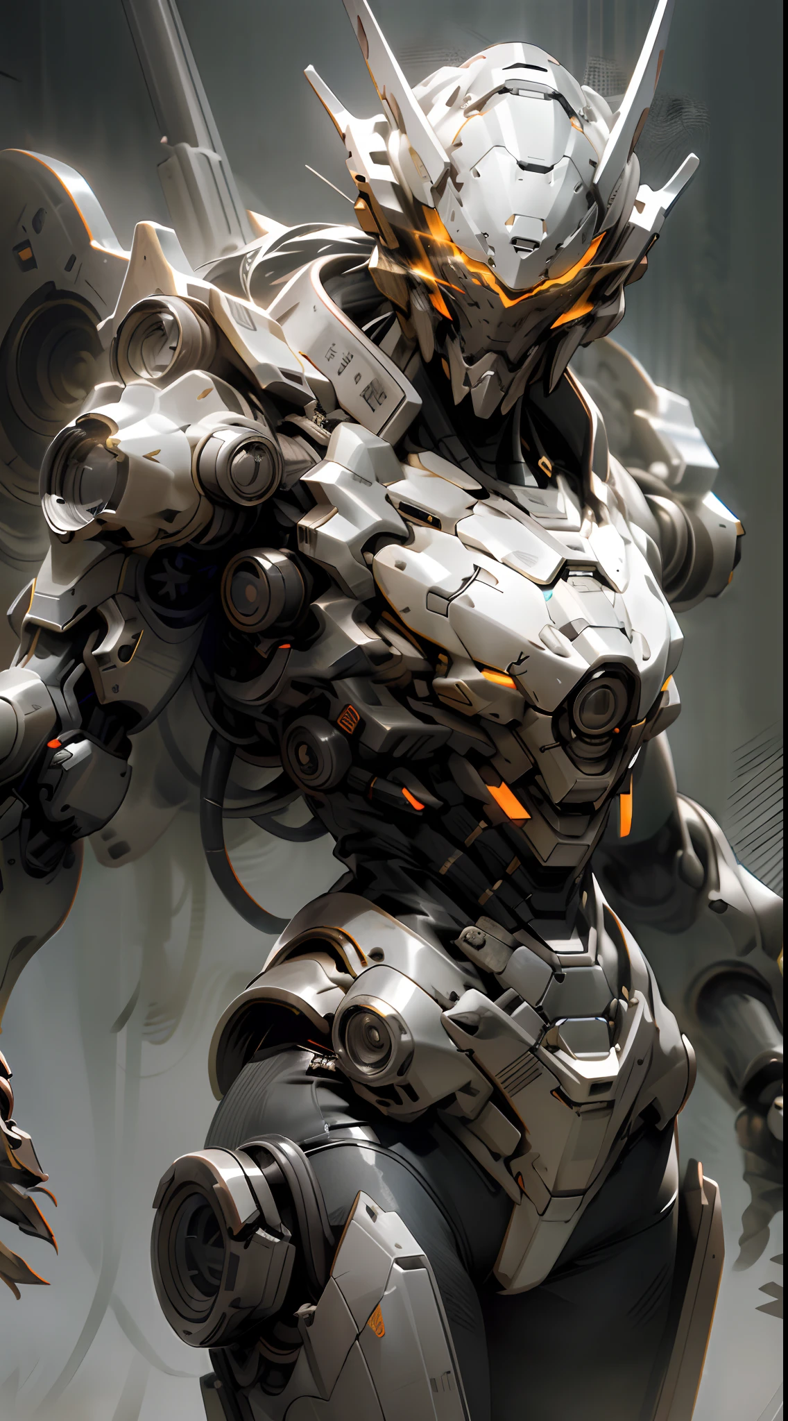 (Best quality,Ultra-detailed,Realistic:1.37),Black and white mech,Dragon helmet,Claw weapons,Heavy armor,Mechanical details,Shiny metal surface,Red glowing eyes,Ominous atmosphere,scifi concept art,High-contrast colors,Sharp shadows,Dramatic lighting