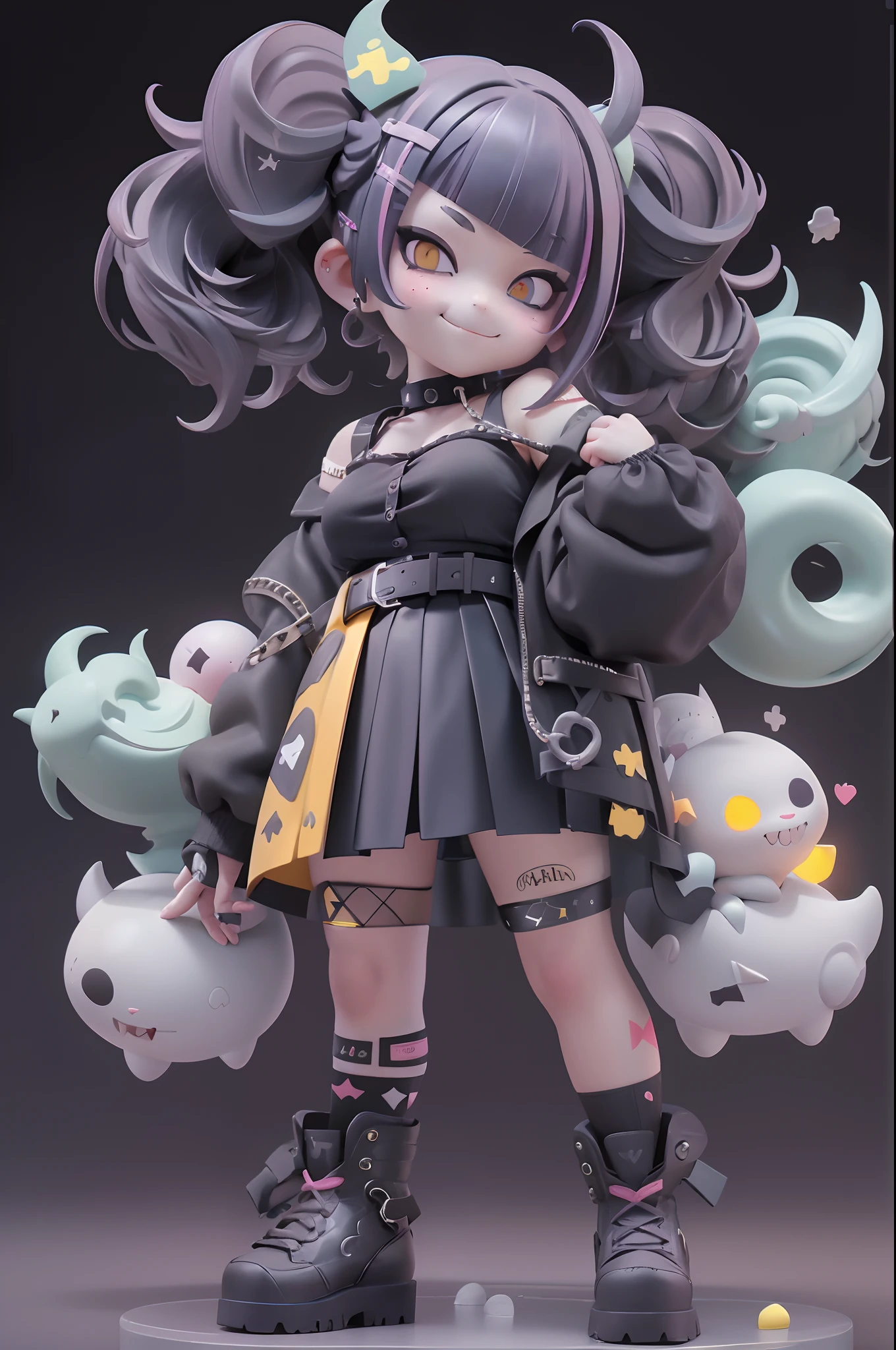 ((最好的质量)), ((杰作)), (详细的), 完美的脸, full body portrait, anime secondary, loli, cunning, 3d modeling, octopus hat, cthulhu, virtual anchor, more accessories, short skirt, cyberpunk, high resolution, white background