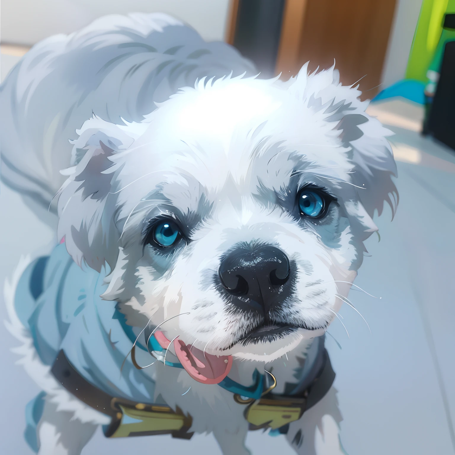 dog animal, anime, ultra-detailed, white background, cartoon character, background light blue