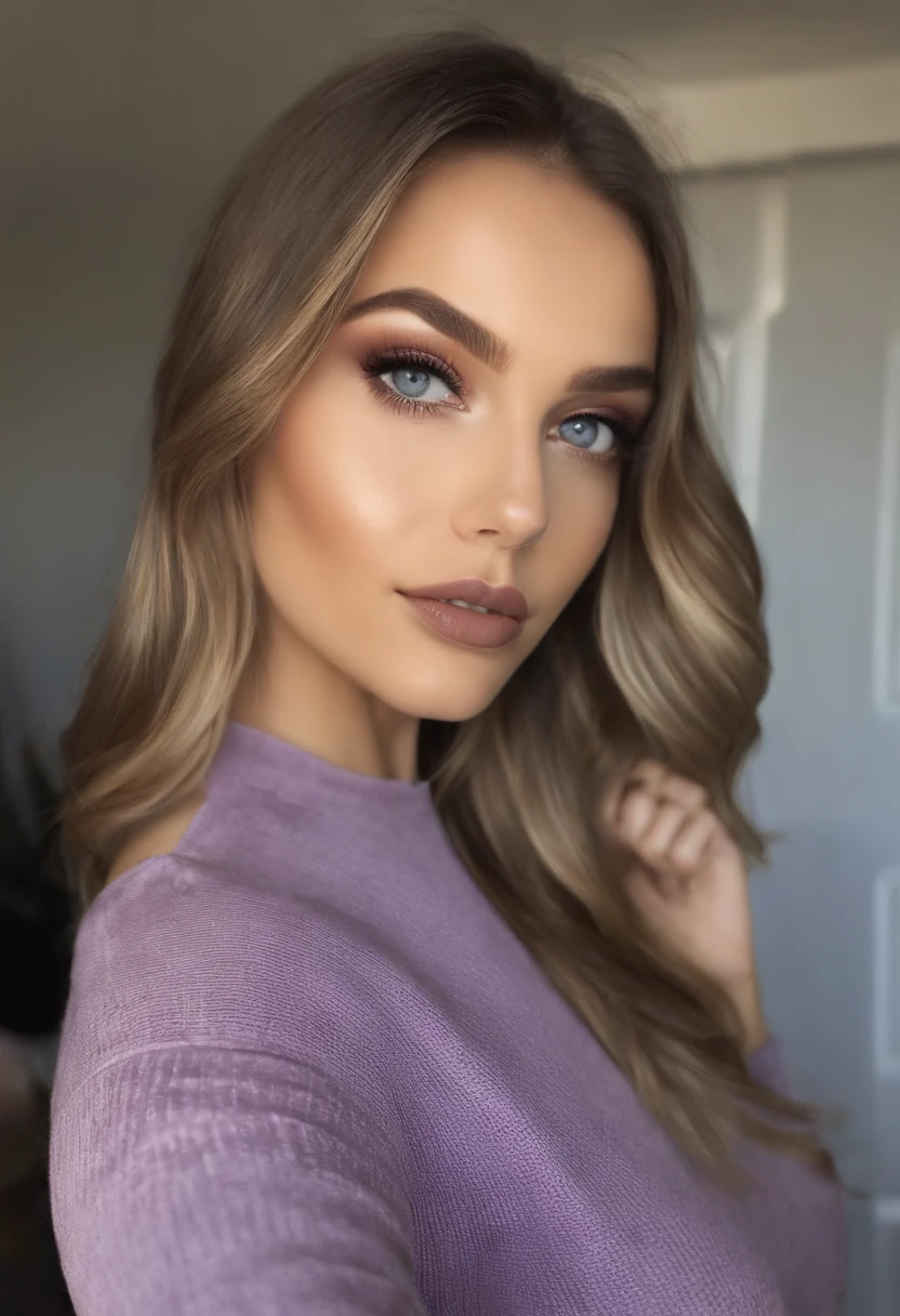Femme, fille sexy aux yeux bruns, Portrait Sophie Mudd, cheveux blonds et grands yeux marron, selfie of a young woman, Les yeux dans la chambre, Violet Myers, ohne Maquillage, maquillage naturel, Look directly into the camera, Visage avec Artgram, dezentes Maquillage, Superbe photo du corps entier, dans la chambre, Fission