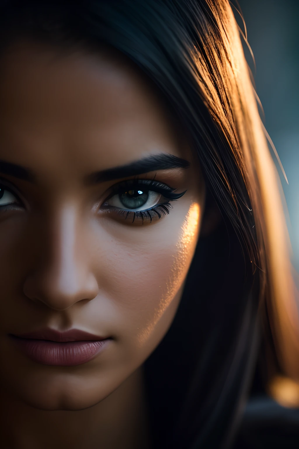 Front view of a girl with nice arabic eyes , arabic women, black eyes, photorealistic, F/2.8, soft shadows, 8K, Cinematic Lighting, gained gradient, Volumetric Lighting, extremely detailed , massive light and shadows, funny style, Cinematic, backlight, zoomed out, wide range extremely detailed dramatic color, Photography, Shot on 70mm, Depth of Field, F/5.6, soft shadows, 8K, Cinematic Lighting, Volumetric Lighting, extremely detailed , massive light and shadows, dirty style, dynamic pose, Telephoto, Depth of Field, F/148, high Contrast, 8K, Cinematic Lighting, ethereal light, intricate details, film grain, Kodak portra 800, f1.8, Bokeh Blur, ISO1900, 3d, 8k, high contrast, cinematic lighting, extremely detailed, epic scene --v