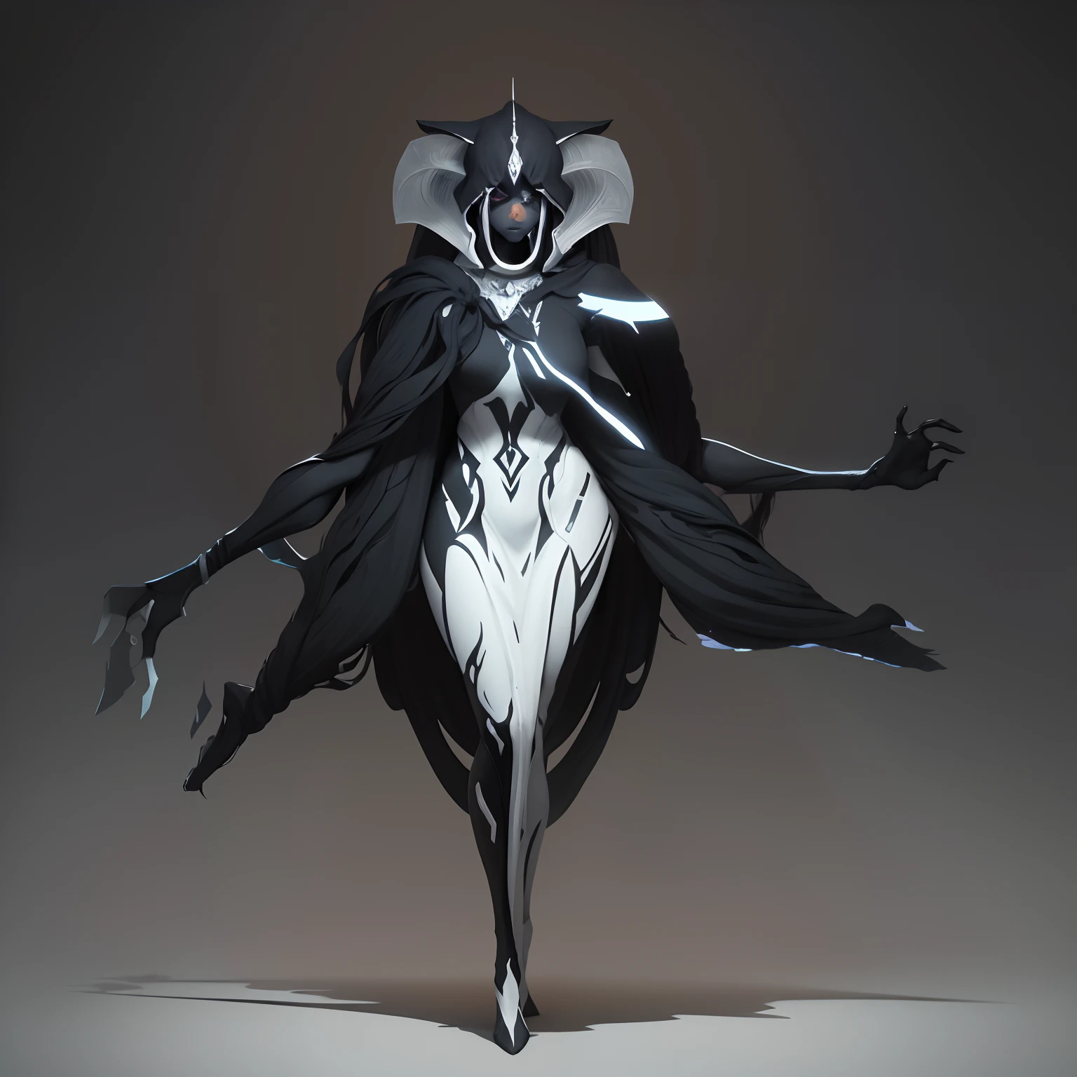 um desenho preto e branco de uma mulher com uma espada, arte conceitual demon soul, Arte conceitual escura de alto contraste, symmetric concept art, arte infestada de warframe, rsrs, arte conceitual sombria, arte do personagem da criatura conceitual, ( ( arte conceitual do personagem ) ), personagem bruxa escura, conceito de corpo inteiro, arte conceitual warframe, arte conceitual arcana