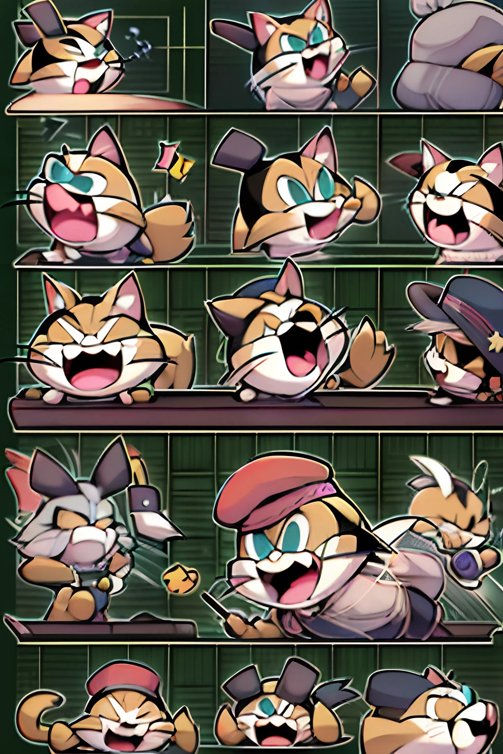 Little fat cat avatar,Emoji pack, We look forward to having you participate in Dconrt NyTwoTwotoosersesoteos ,(9 emojis,emoj (beret) gauges,Align arrangement),9 poses and expressions (grieves,astonishment,having fun,exhilarated,big laughter,Mild anger,doubt,Touch your head,Sell moe,wait) ,Anthropomorphic style,Disney style,Black stroke,differentemotions,9 poses and expressions,8K
