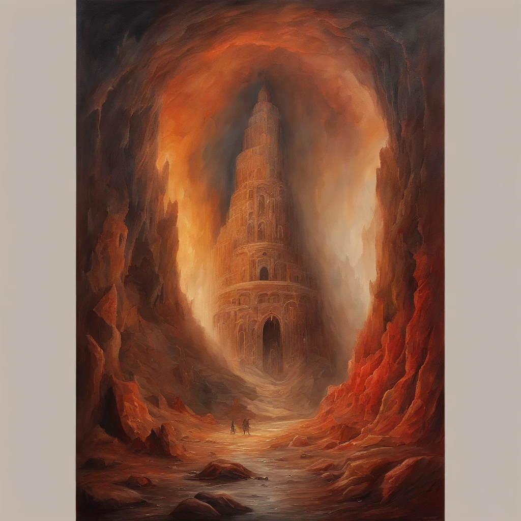 Who suffers in the pit of hell々Realistic 8K oil painting of Dante's Inferno-inspired artwork