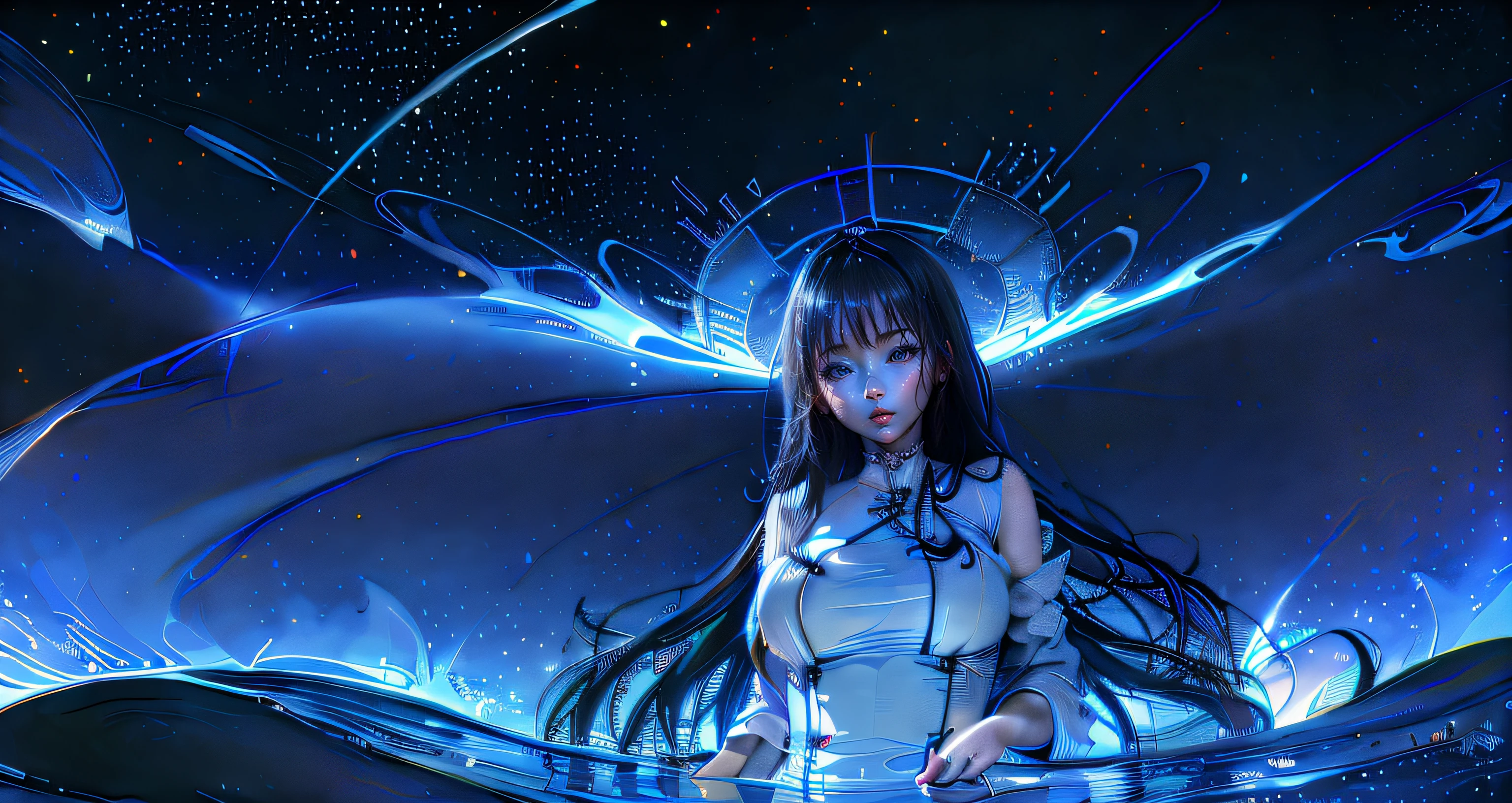 masterpiece, bestquality, (Very detailed CG Unity 8k wallpaper) (bestquality), (best illustration), (best shadows) natural&#39, Blue Sea,Delicate petals of various colors falling into the air, light tracks., Super specs - complete body V6, ChineseGirl, korean girl, white outfit, pajama, Sexy, kawaii, Complete Face, 17 Years Old, s big eyes., Complete eyeball, Beautiful Eyes, Nut-eye balance, Beautiful mouth, Beautiful Nose, Beautiful eyebrows, long-haired, Soft images, Beautiful atmosphere.,