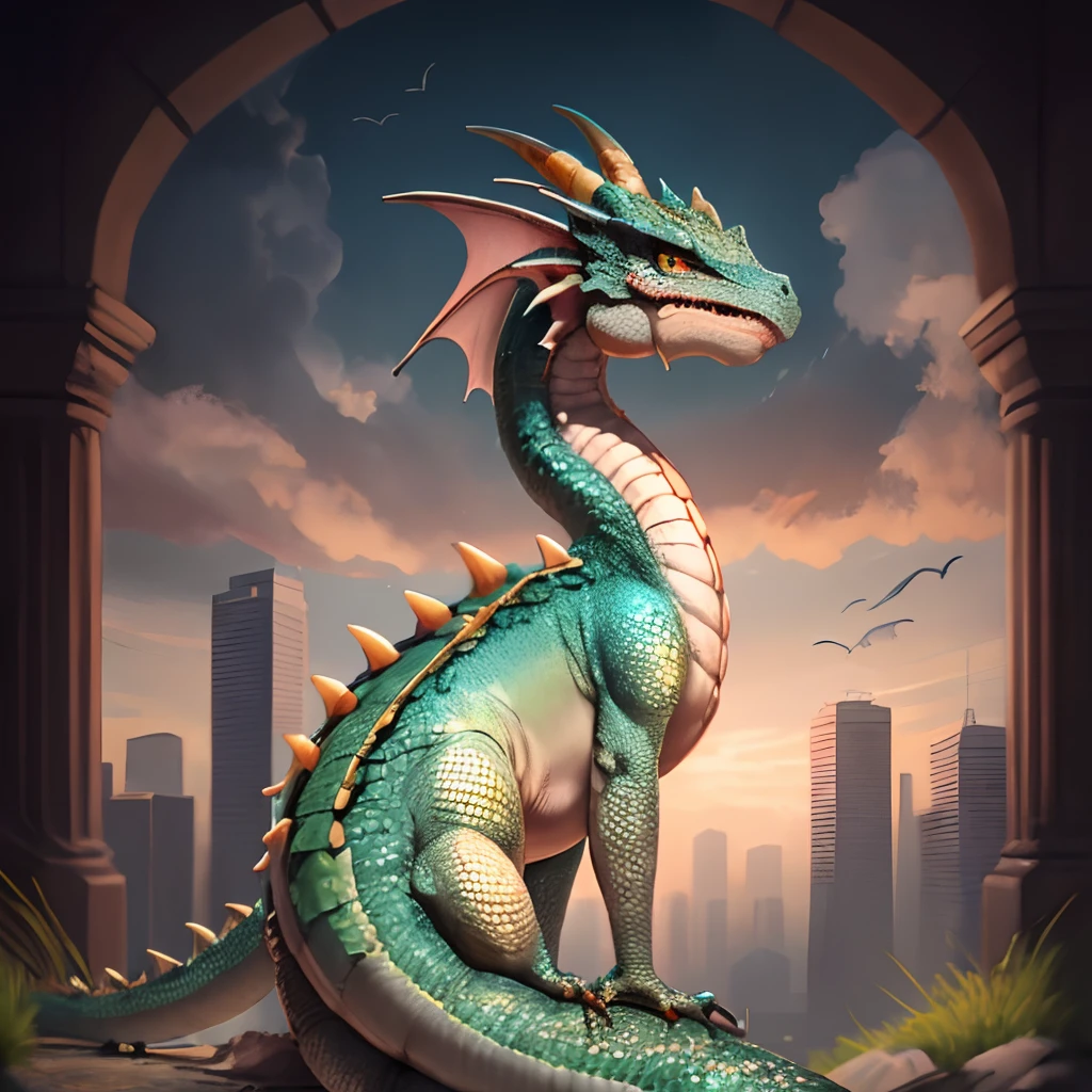 Scaly dragon girl with long tail