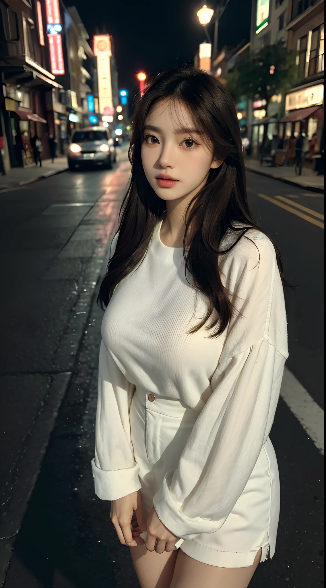 22 years old, pretty Korean female college student, Korean female idol singer Naeun. Cinematic light.