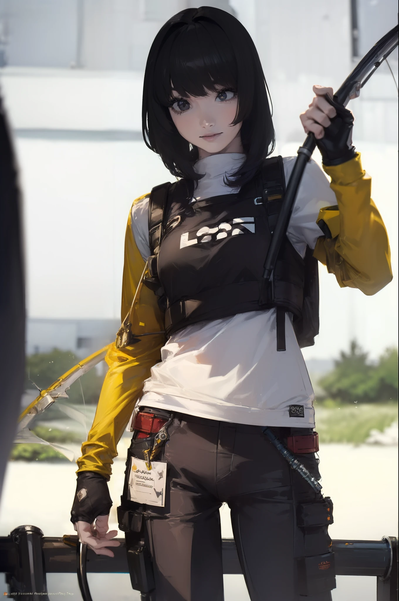((((Have a fishing rod with a reel:1.5)))),((Female 28 years old)),((Best Quality:1.5)),(((Fine fingers、Ratio 4 fingers and 1 thumb,detailed arms,detailed human hands))),(((Hands with the correct number and structure of fingers:1.4))),((Lakeside:1.37)),hight resolution,ultra-detailliert,​masterpiece,best qualtiy,(Eight-headed body),(1 fishing rod,Holding a fishing rod in your hand,Fishing lure rod,Fishing Reels,Long Sleeve Outdoor Vest,Long pants for fishing,Big backpack),thin and long legs,Beautiful hip line,Beautiful spine,constricted back,Toned waist,beutiful breast),,Gentle smile,shiny lip,(1 fishing rod,Straight stretch fishing rod,Long fishing rod,Woman fishing with fishing rod in hand),Black hair, long eyeslashes, Solid Circle Eyes, drop shadow, Atmospheric perspective,Super Detail, ccurate, small brest,top-quality, blurry backround, bokeh dof:1.2, (​masterpiece:1.3), Atmospheric perspective,Super Detail,dynamic compositions, Ultra High Quality,