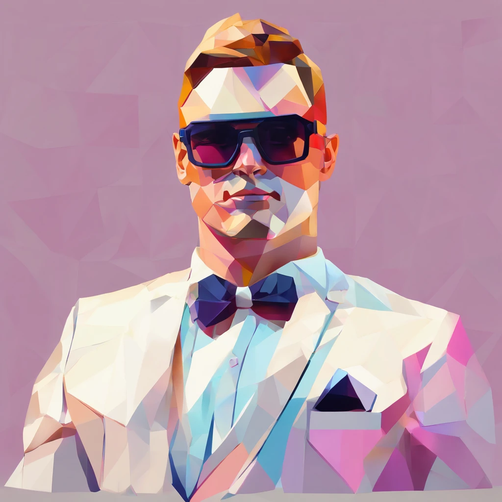 (Best Quality,8K,Haute,Master Parts:1.2),Realistic,sportrait,ape,Suit jacket, Rosa,Lunette de soleil,glad,Standing posture,Abstract beauty,middle,Facing the camera from the front,Face the camera directly,near perfect,Full of dynamics,In the heat,foco nítido,Illustration,art by:Kahne Griffith and Vadim Kashin,white backgrounid,Brightly colored sunglasses,