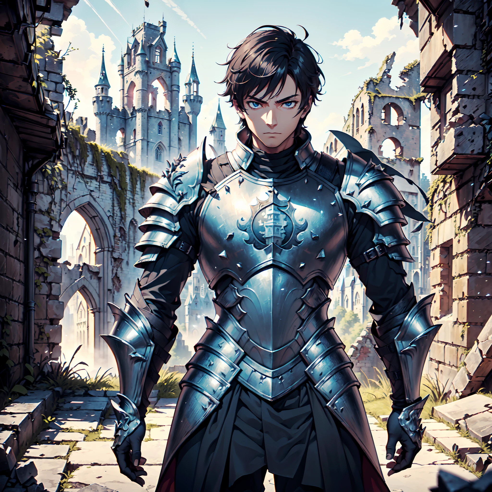 128K Resolution,
Ultra High Definition,
Best Quality,
Hyper Detailed,
Precisely Designed,
Masterpiece,
Anime,
Body Shot,
1 Boy,
Handsome,
Short Hair,
(((Hyper Detailed Armor Plates))),
(((Hyper Detailed Undershirt))),
(((Hyper Detailed Baron Armor))),
(((Castle Ruins Background Scenery))),