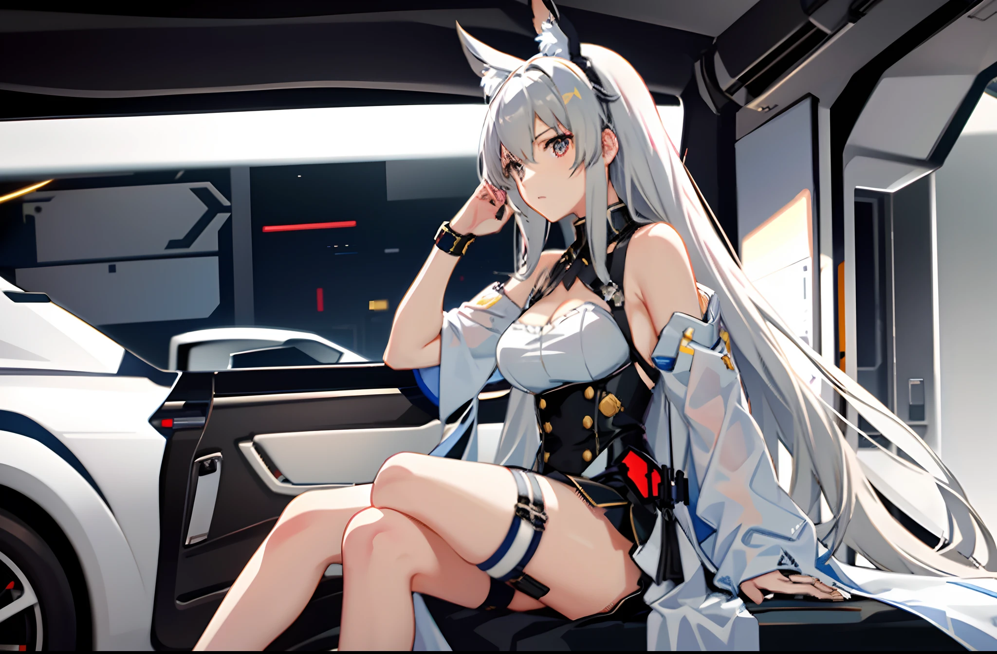Milf woman, Charming, Perfect face,((1人)), nmasterpiece, the best quality, intricate detials, Pole dancing,(shiny skins, shining body, Shiny radiant skin, shining hair, Pale complexion), (Super huge,beauty legs), attractive, Abs, Adults,(rabbit girl), 耳环, (White trench coat,Black leather coat,fishnet stockings,White high heels),(with open legs),silverlong hair, Perfect and detailed face, Perfect and meticulous hands, Bunny ears, Rabbit tail, dark eye, Drunk, medium large shoot, 3/4 Shoot