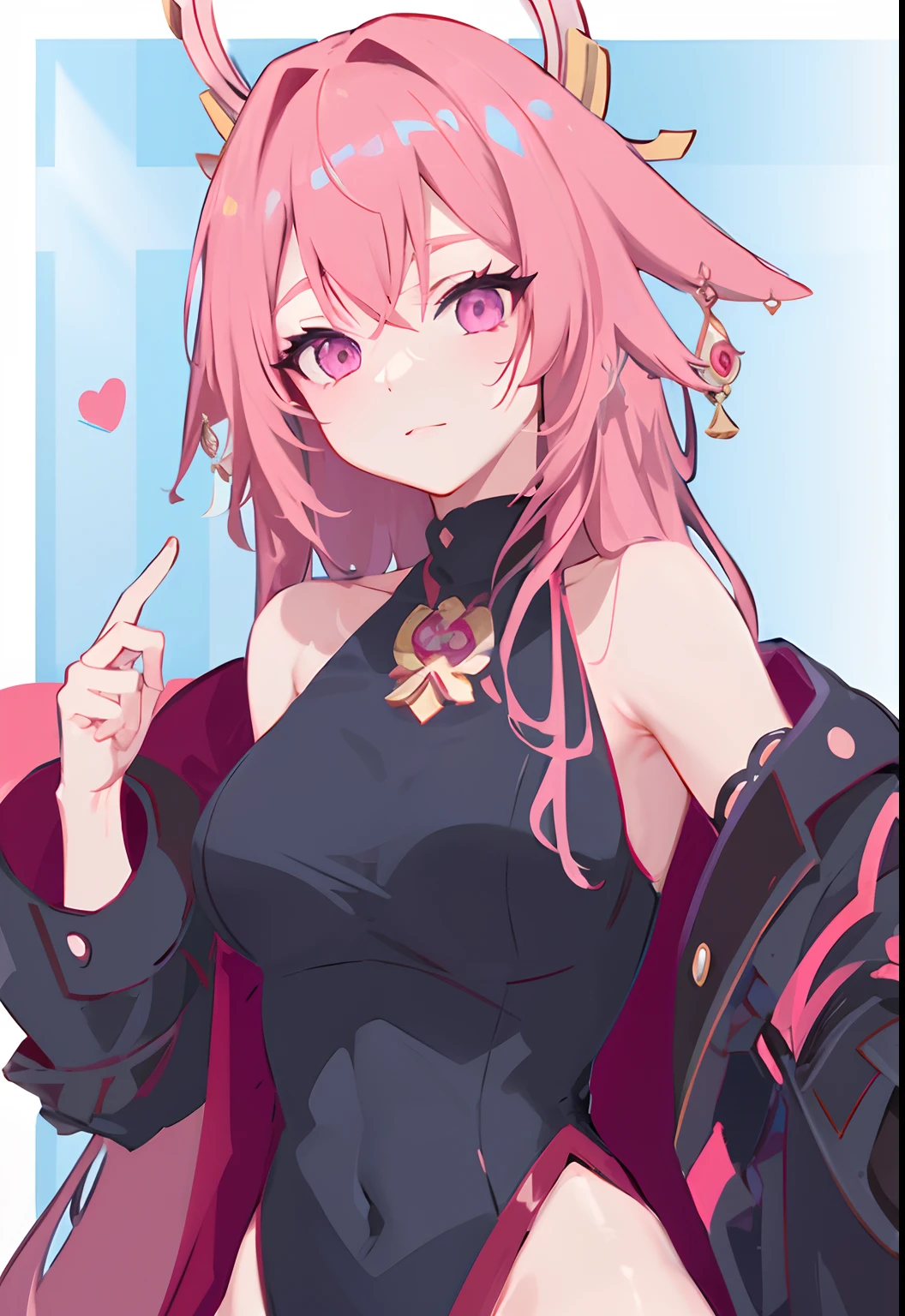 Beutify, serious look,yae Miko (genshin impact), fix lineart