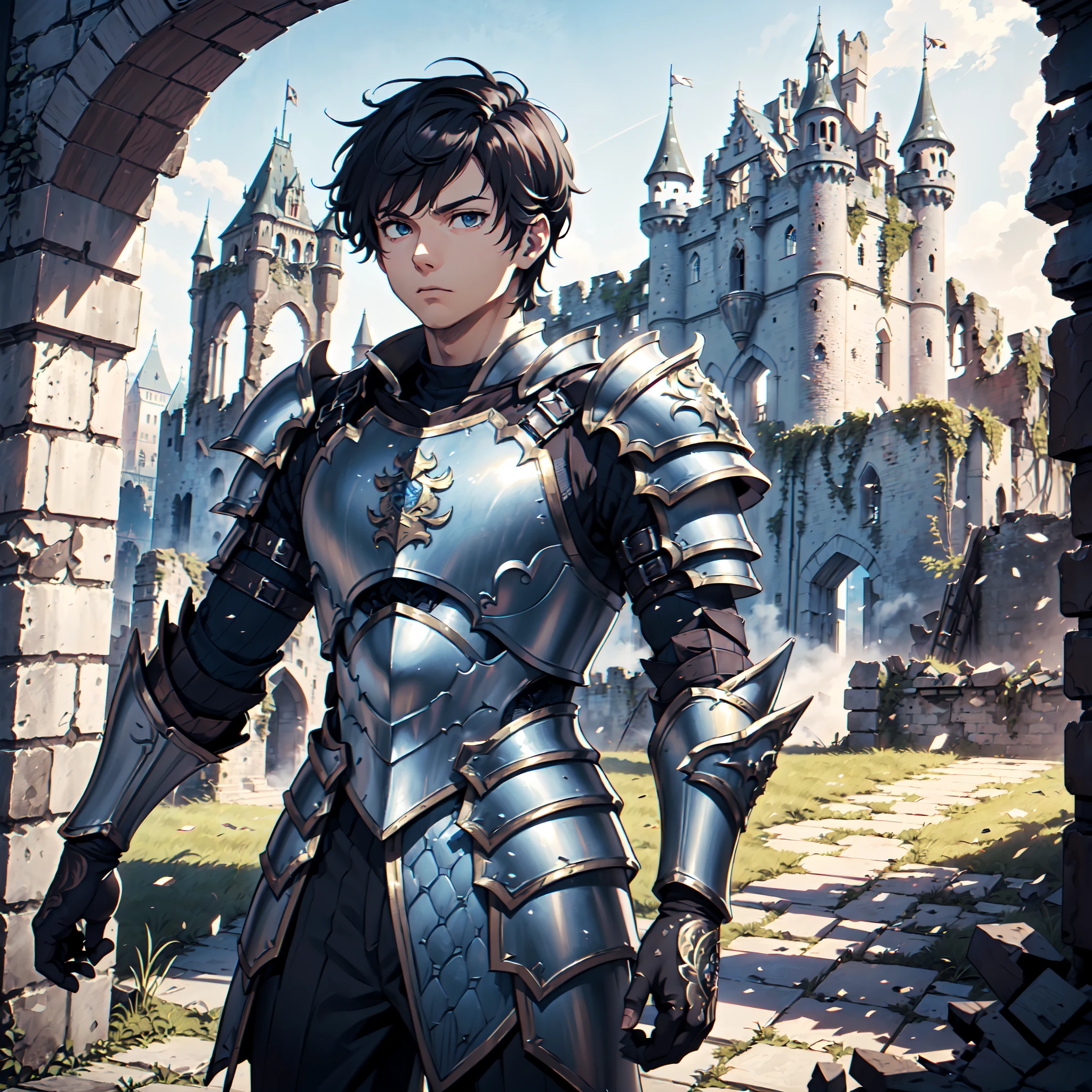 128K Resolution,
Ultra High Definition,
Best Quality,
Hyper Detailed,
Precisely Designed,
Masterpiece,
Anime,
Body Shot,
1 Boy,
Handsome,
Short Hair,
(((Hyper Detailed Armor Plates))),
(((Hyper Detailed Undershirt))),
(((Hyper Detailed Baron Armor))),
(((Castle Ruins Background Scenery))),