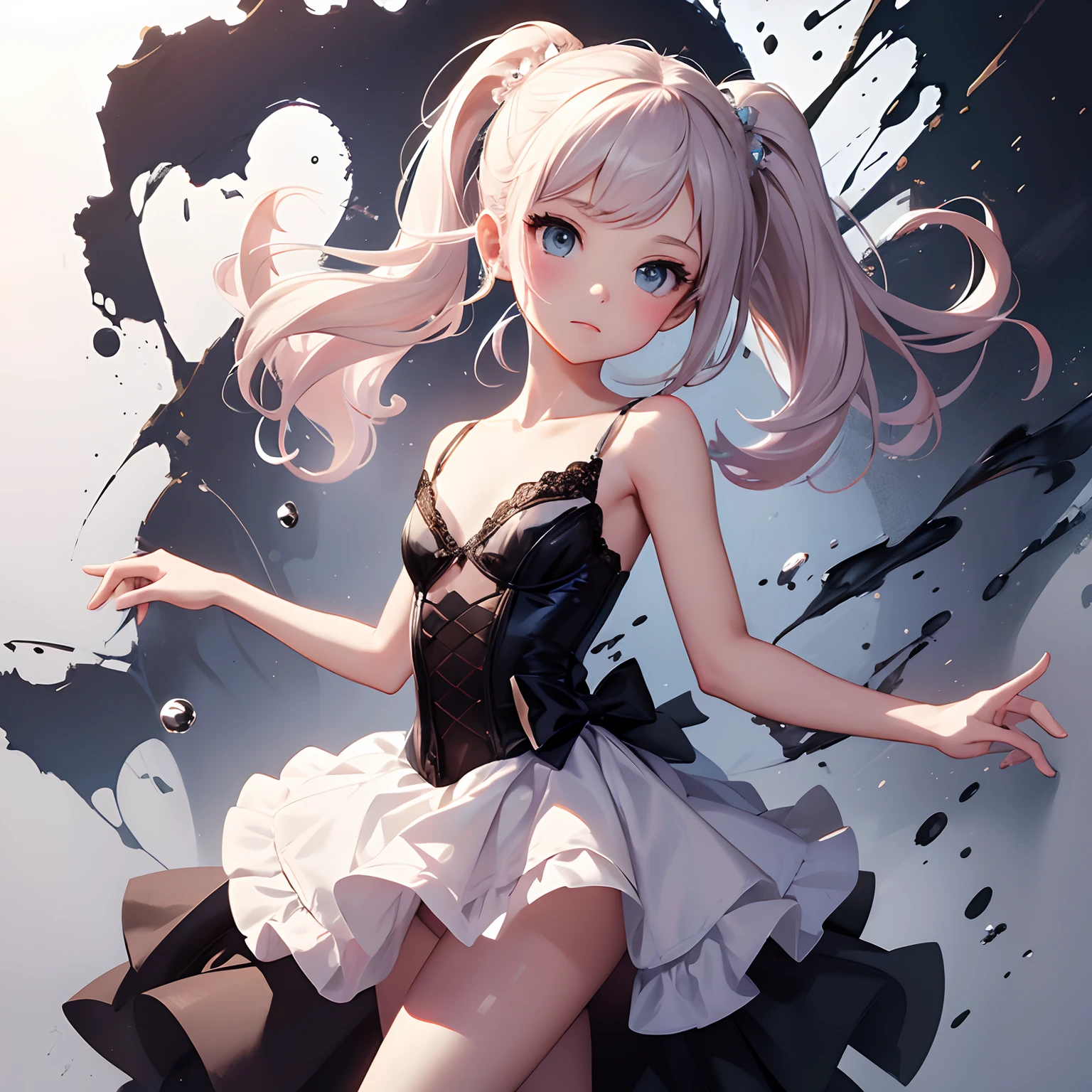 Girl, ballerina, paint splashes Around the dress, paint splashed white background